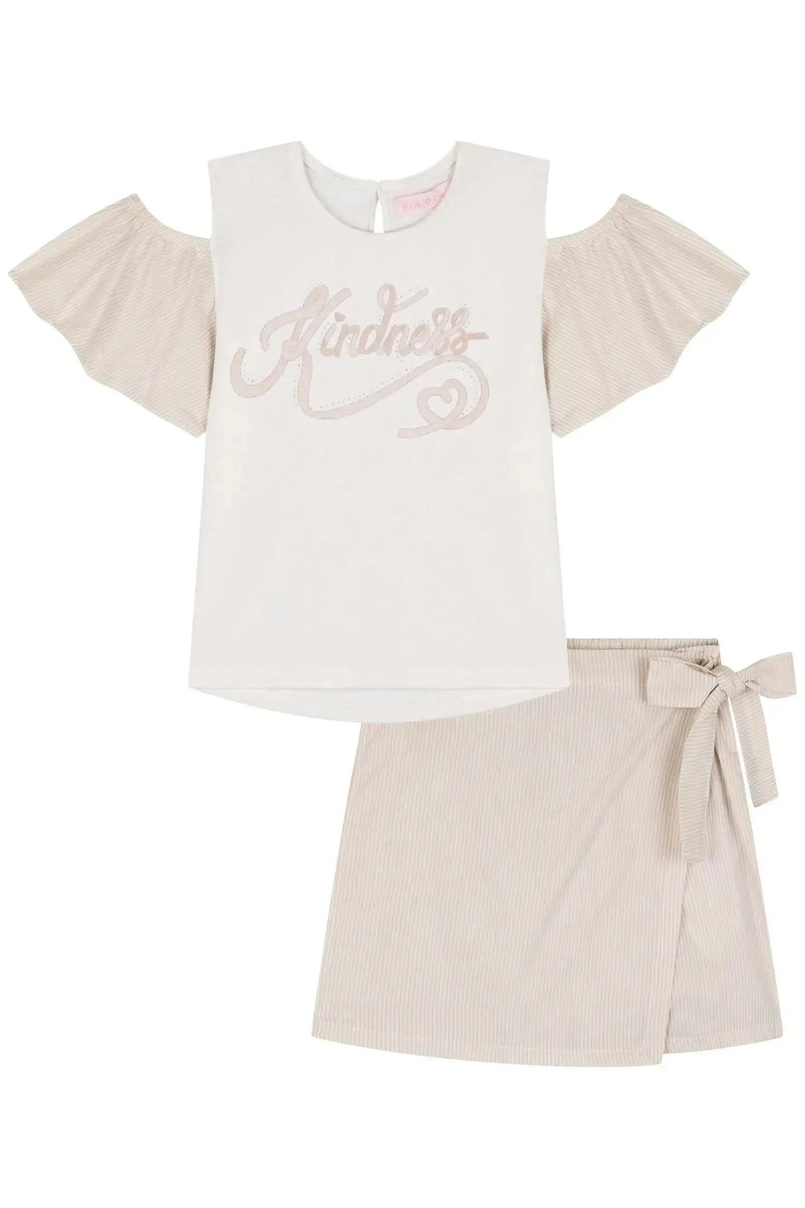 Conjunto de Blusa em Malha Power e Short Saia em Tricoline 100% Algodão 83750 Kukiê Infantil Menina