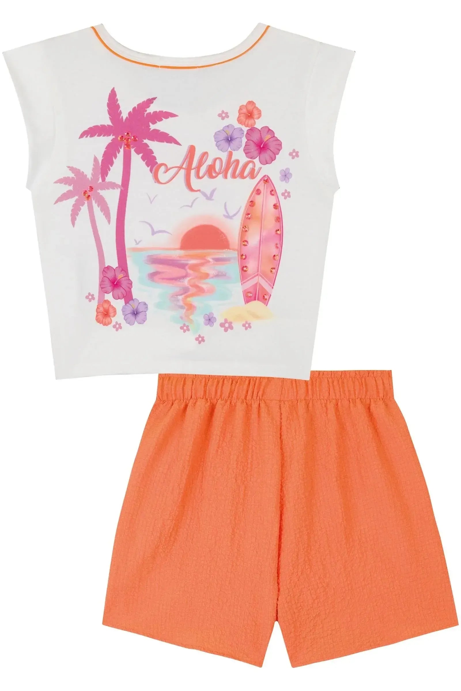 Conjunto de Blusa em Malha Power e Shorts em Crepe Textura 84186 Kukiê Infantil Menina