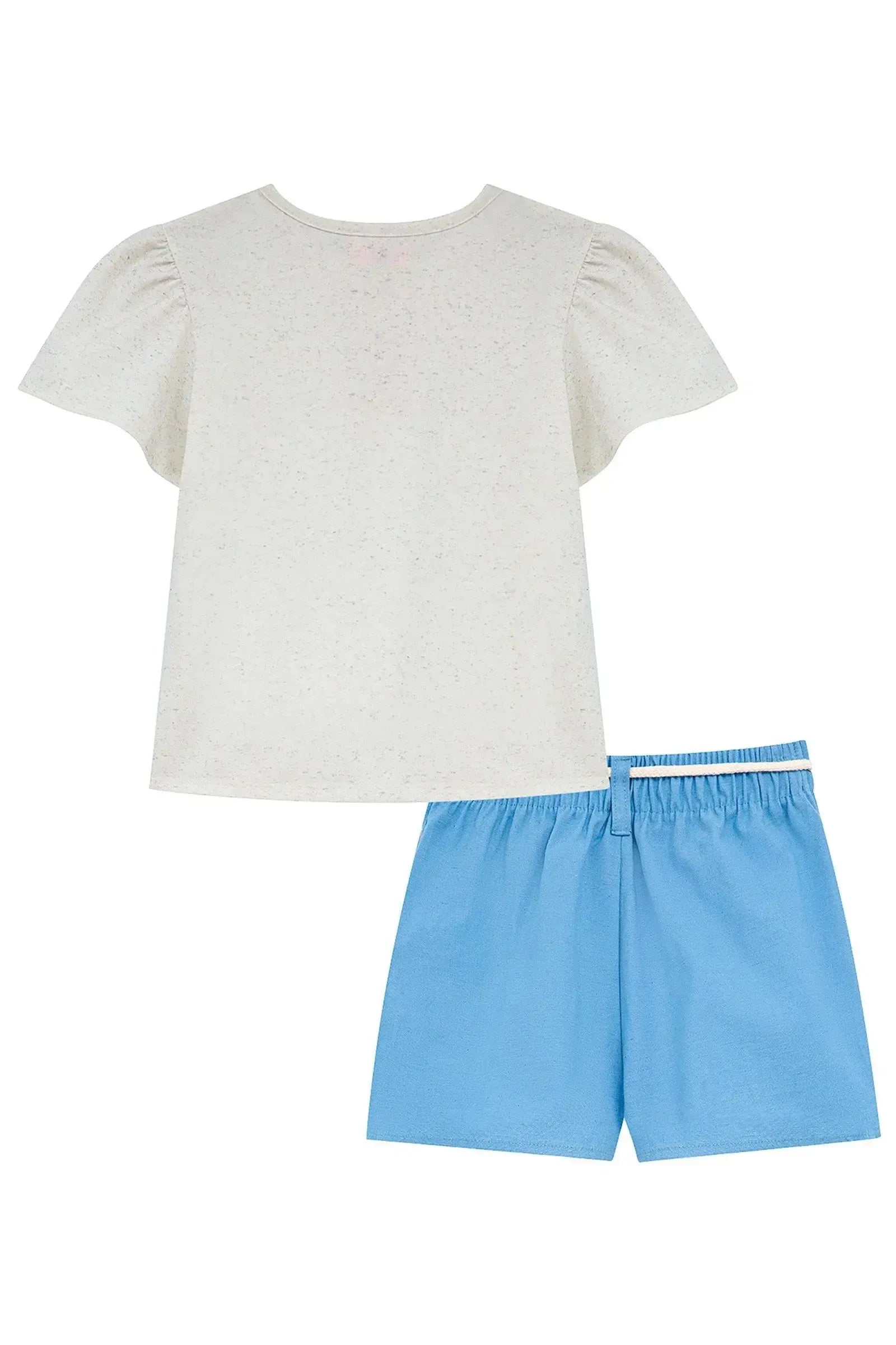 Conjunto de Blusa em Malha Power e Shorts em Linho Santorine 95870 Kukiê Infantil Menina