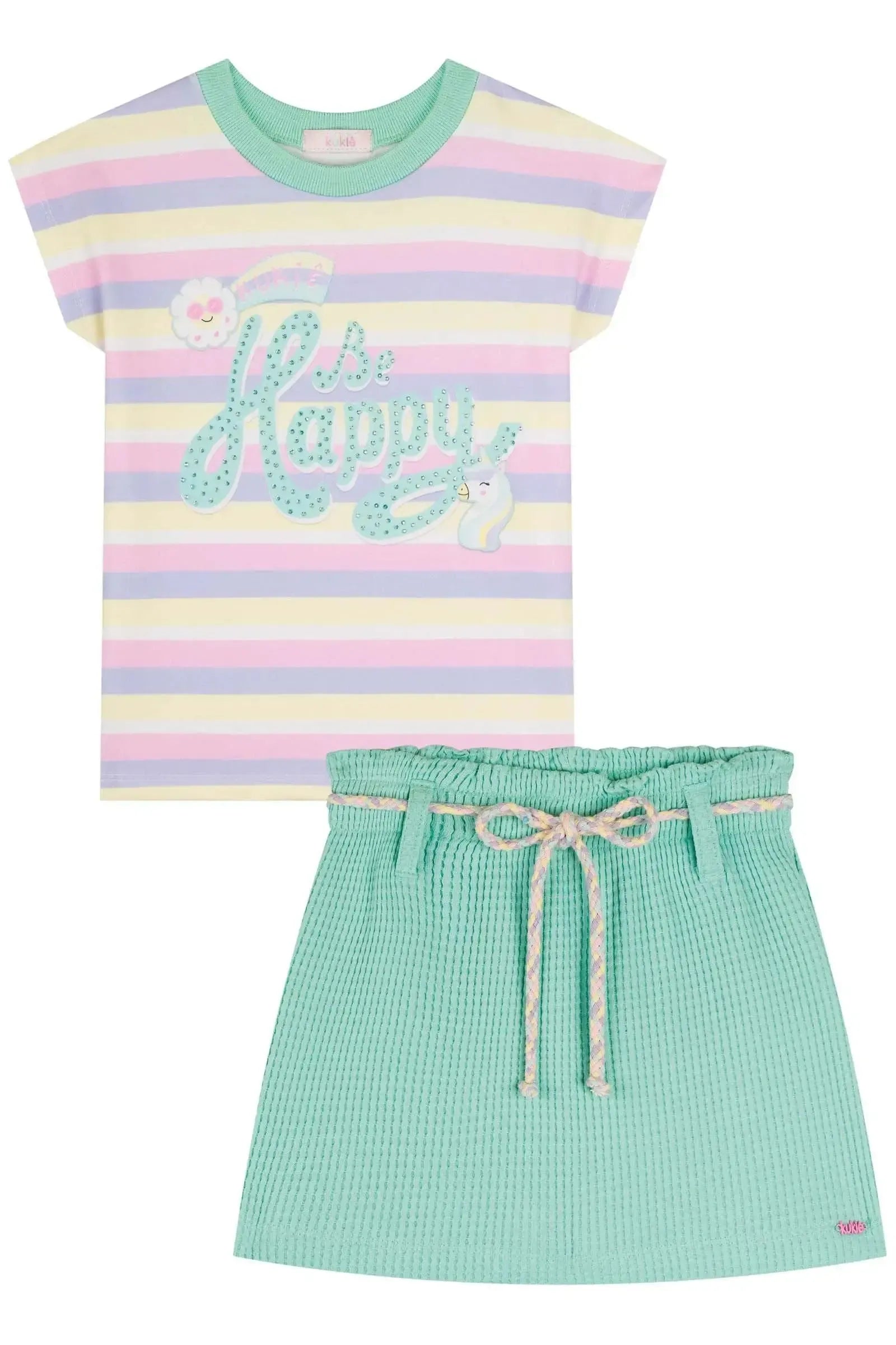 Conjunto de Blusa em Malha Power e Shorts em Malha Big Textura 84945 Kukiê Infantil Menina