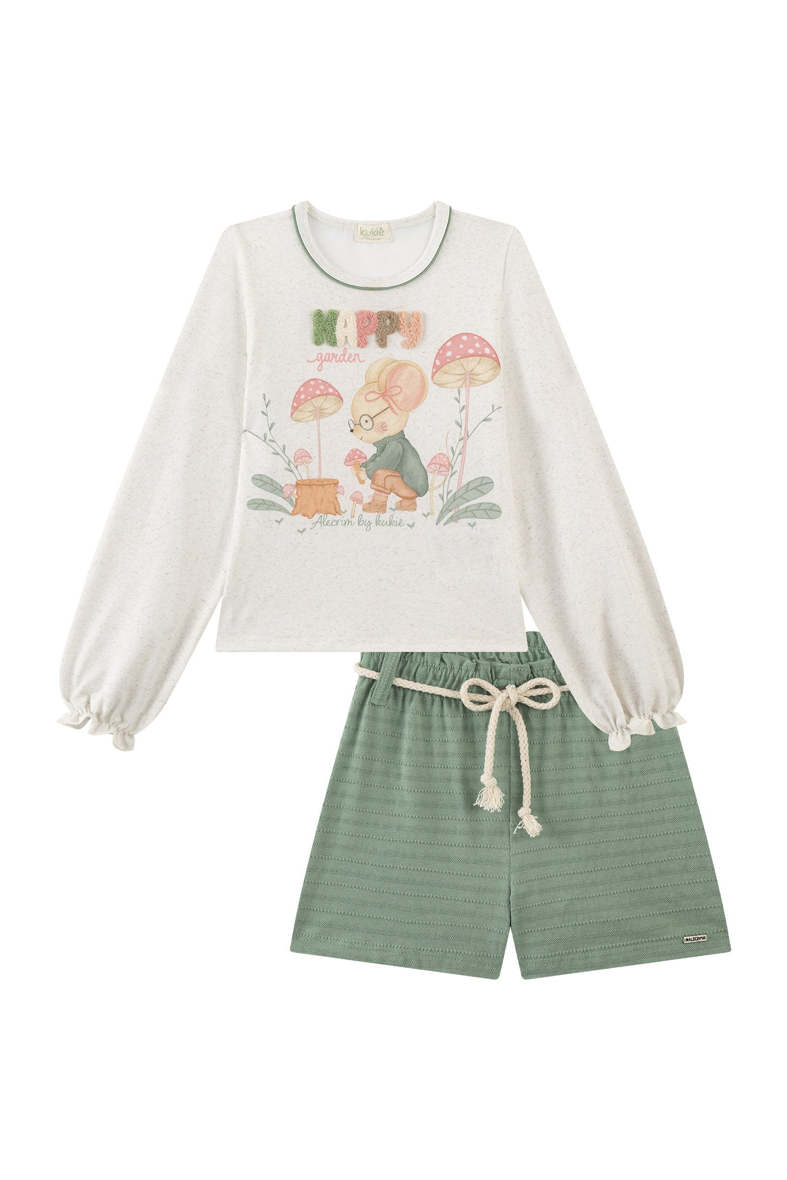 Conjunto de Blusa em Malha Power e Shorts em Malha Textura 89607 Kukiê Infantil Menina