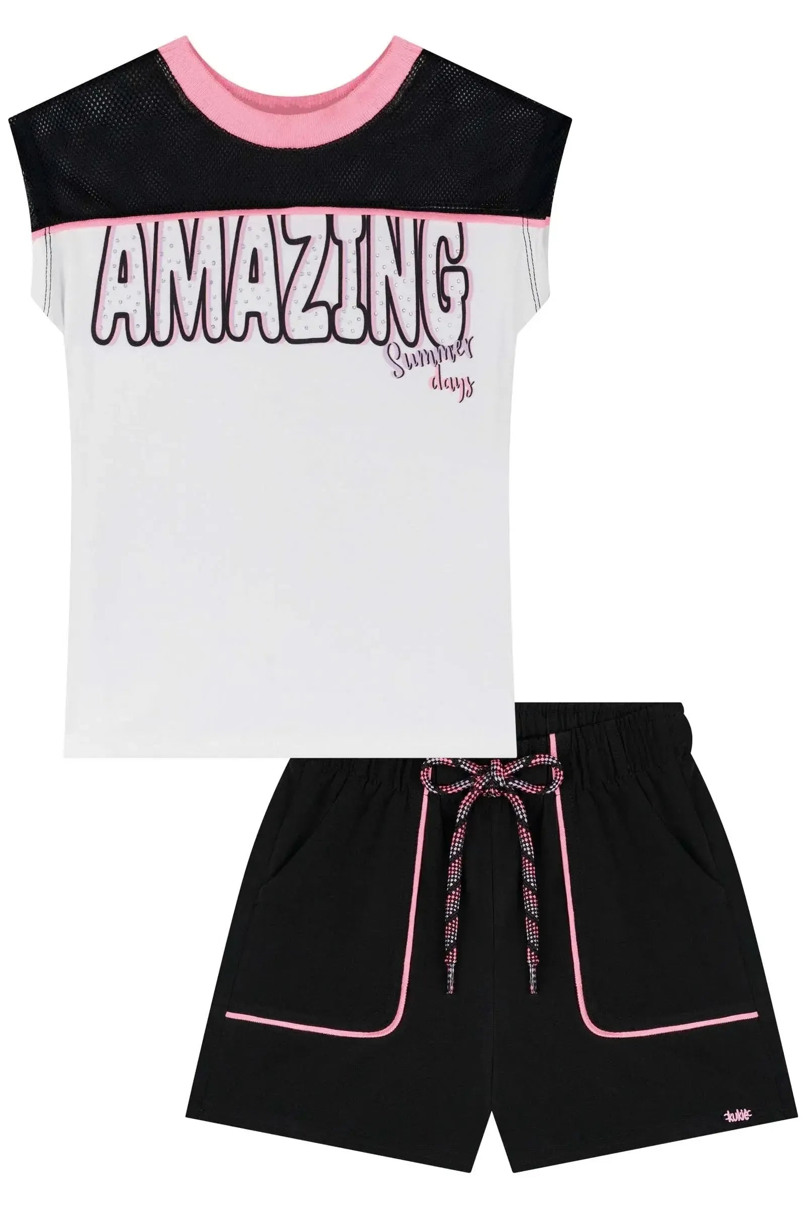Conjunto de Blusa em Malha Power e Shorts em Nylon 85266 Kukiê Infantil Menina
