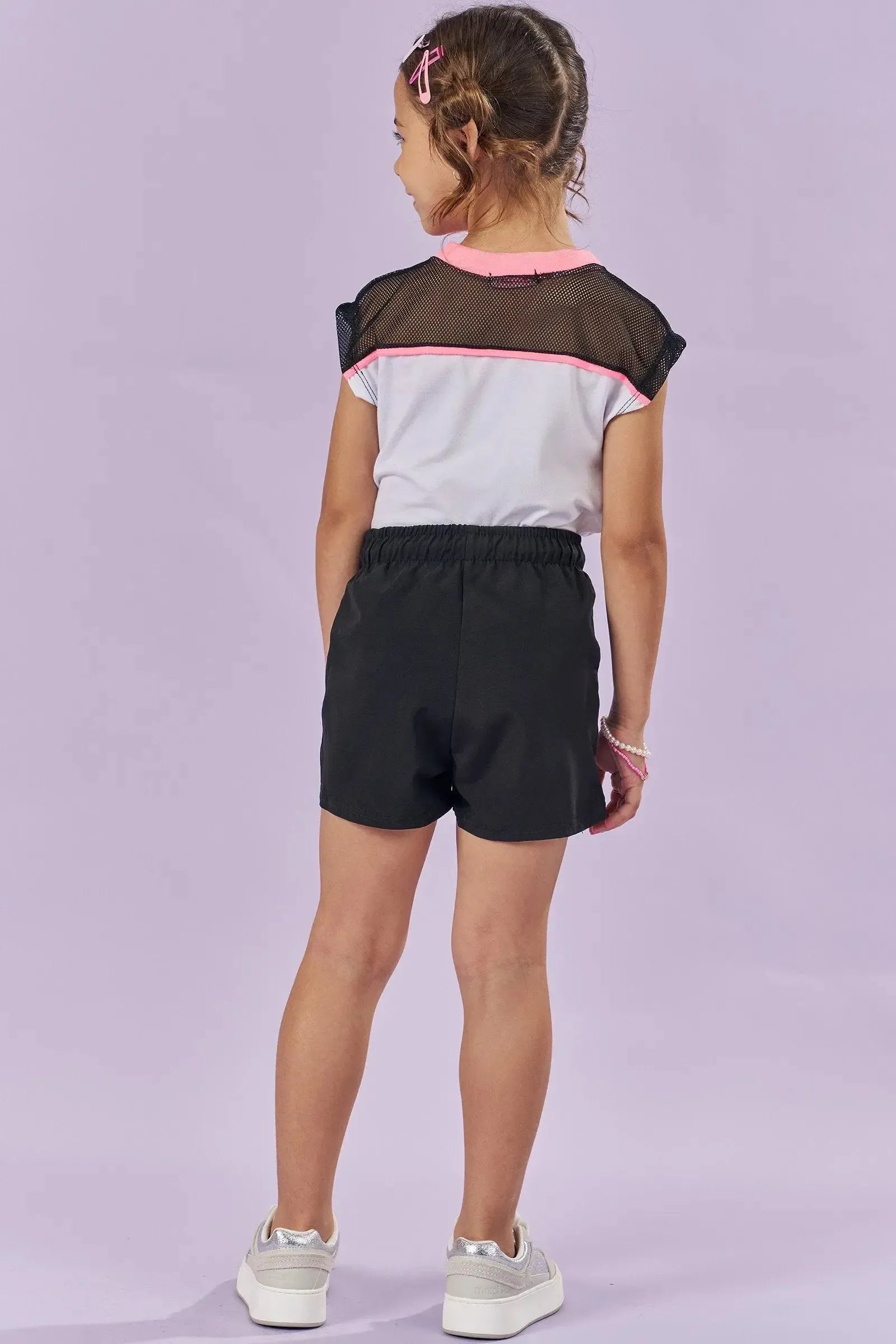 Conjunto de Blusa em Malha Power e Shorts em Nylon 85266 Kukiê Infantil Menina