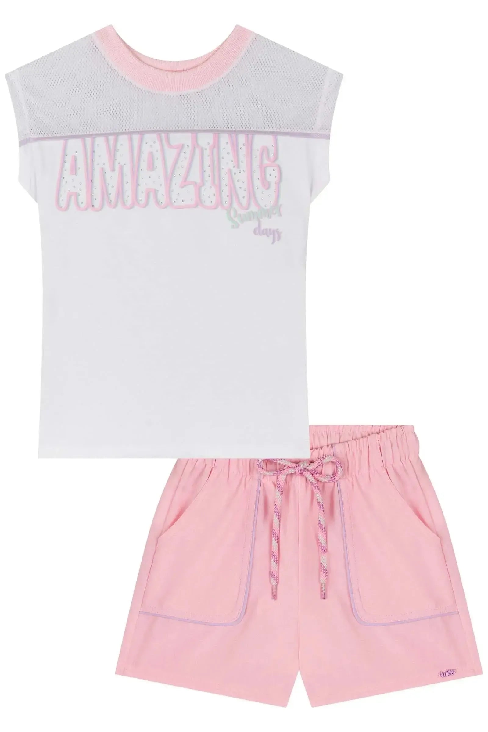 Conjunto de Blusa em Malha Power e Shorts em Nylon 85266 Kukiê Infantil Menina