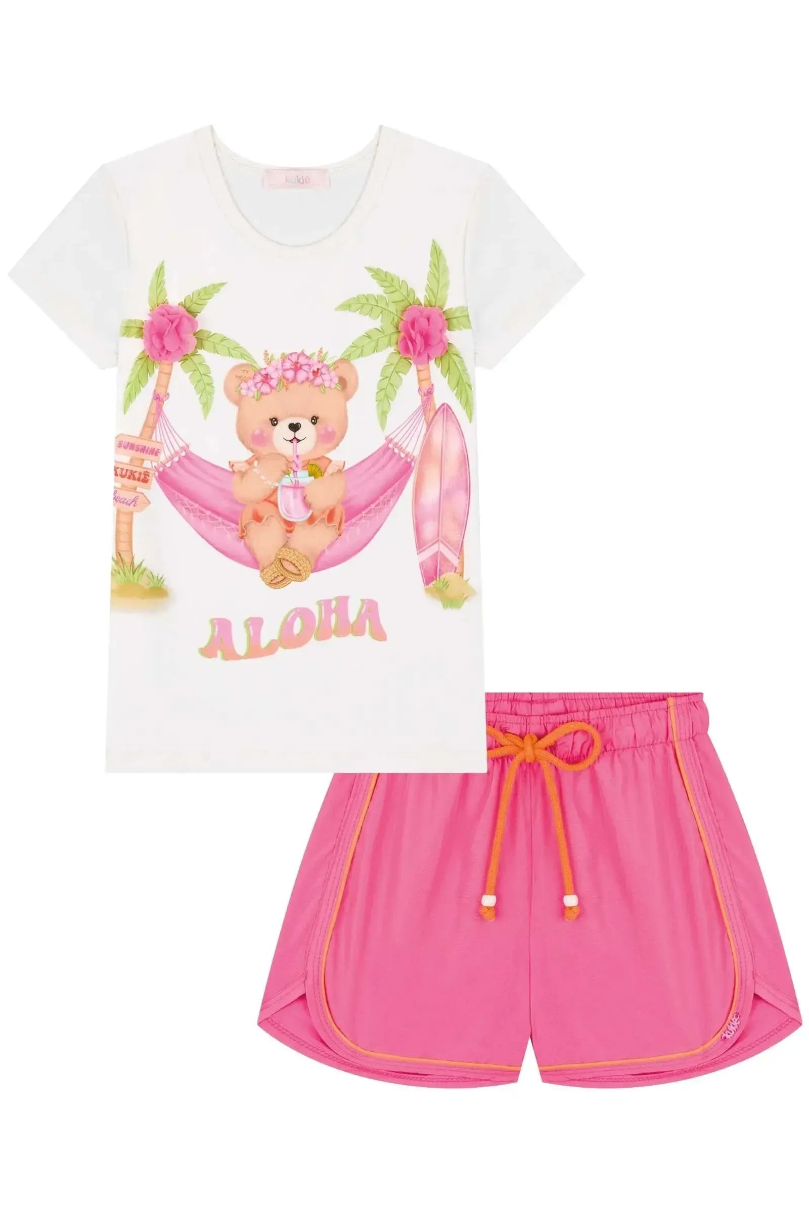 Conjunto de Blusa em Malha UV e Short em Nylon 83993 Kukiê Infantil Menina