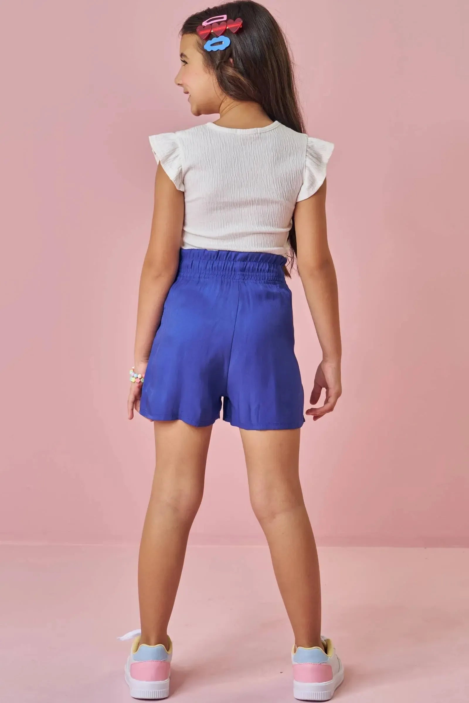 Conjunto de Blusa em Malha Wave e Shorts em Twill Fever 88236 Kukiê Infantil Menina