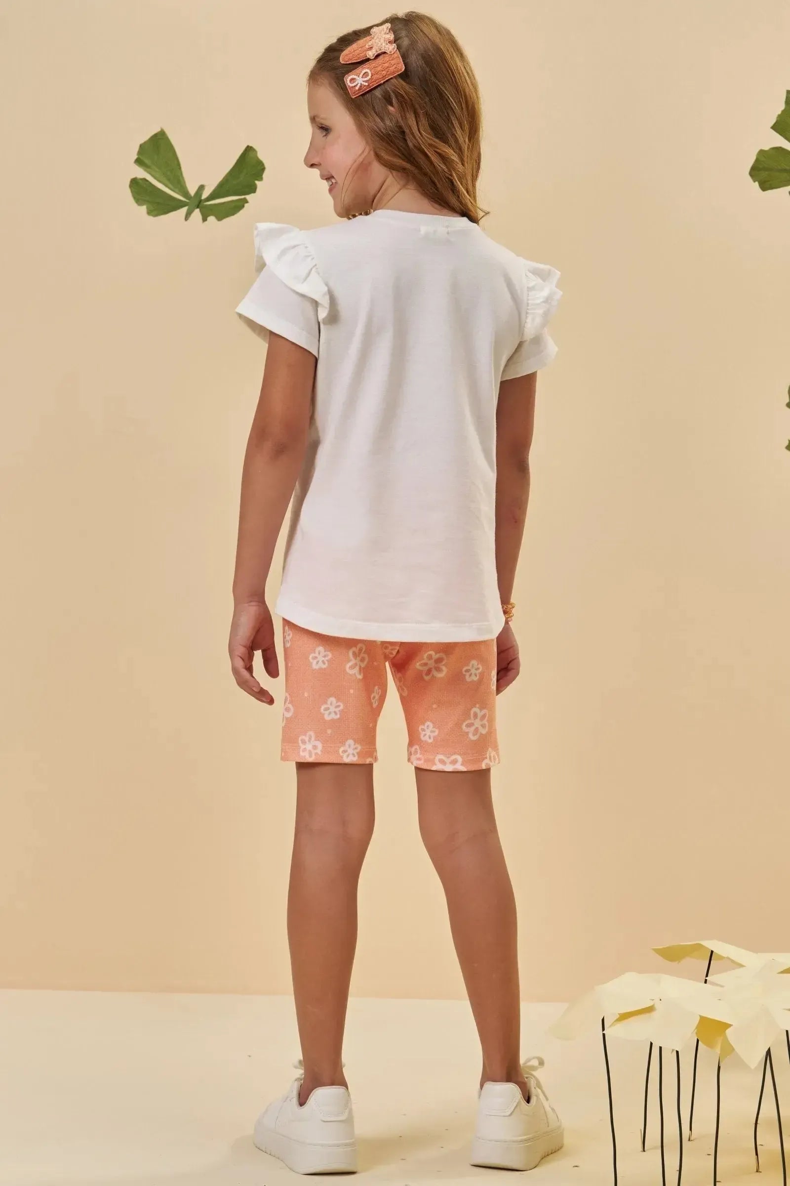 Conjunto de Blusa em Meia Malha e Bermuda Biker em Malha Power 94806 Kukiê Infantil Menina