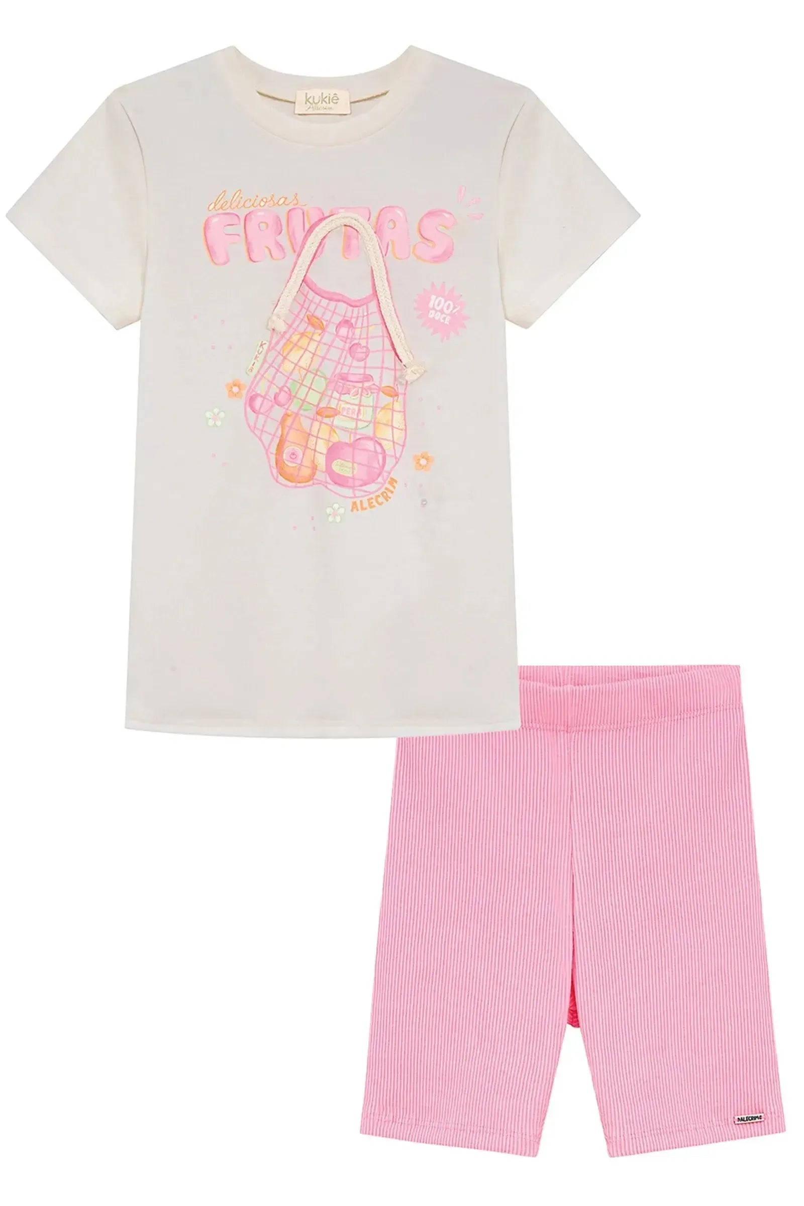 Conjunto de Blusa em Meia Malha e Bermuda Biker em Soft Line 95541 Kukiê Infantil Menina