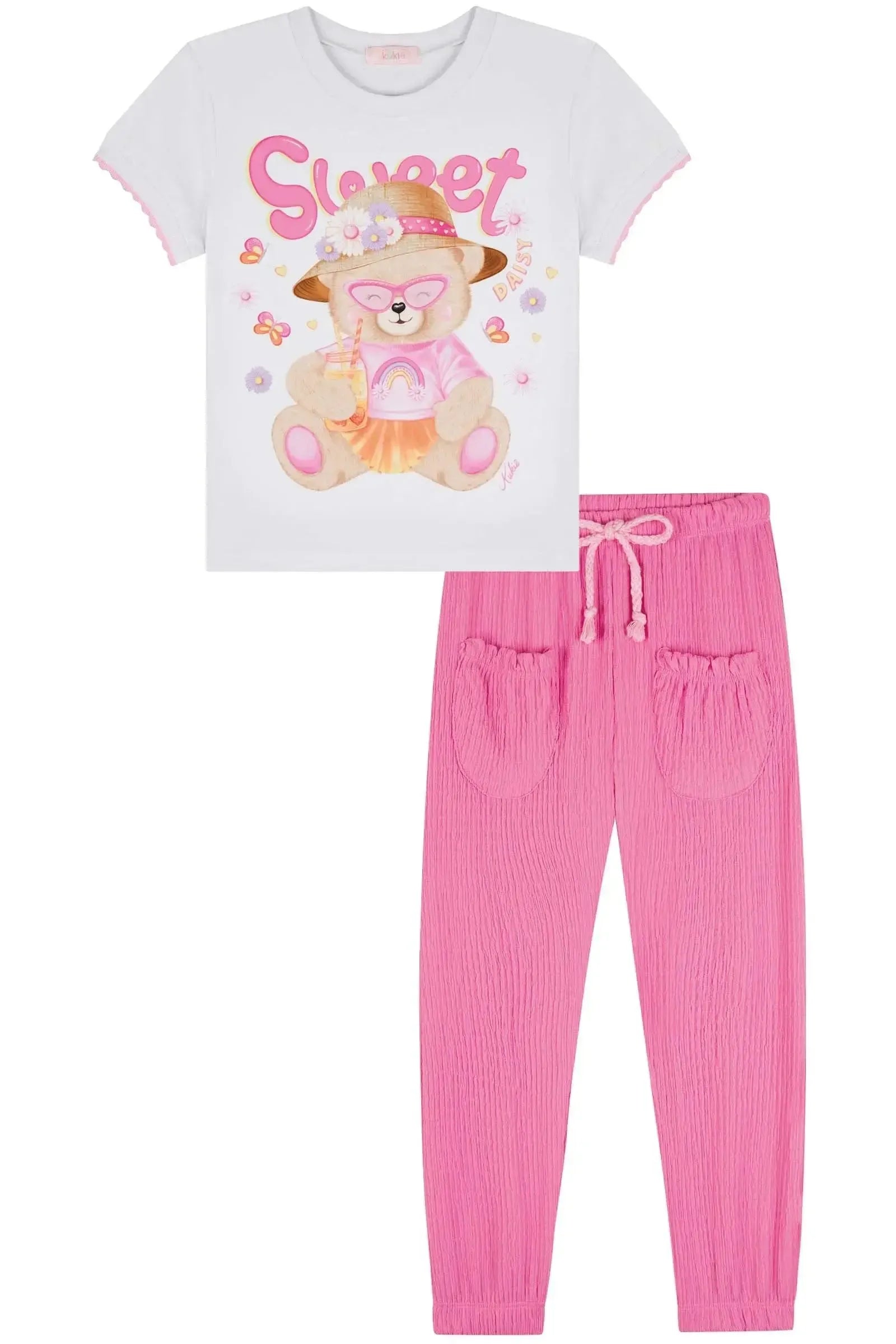 Conjunto de Blusa em Meia Malha e Calça Jogger em Malha Textura 84122 Kukiê Infantil Menina