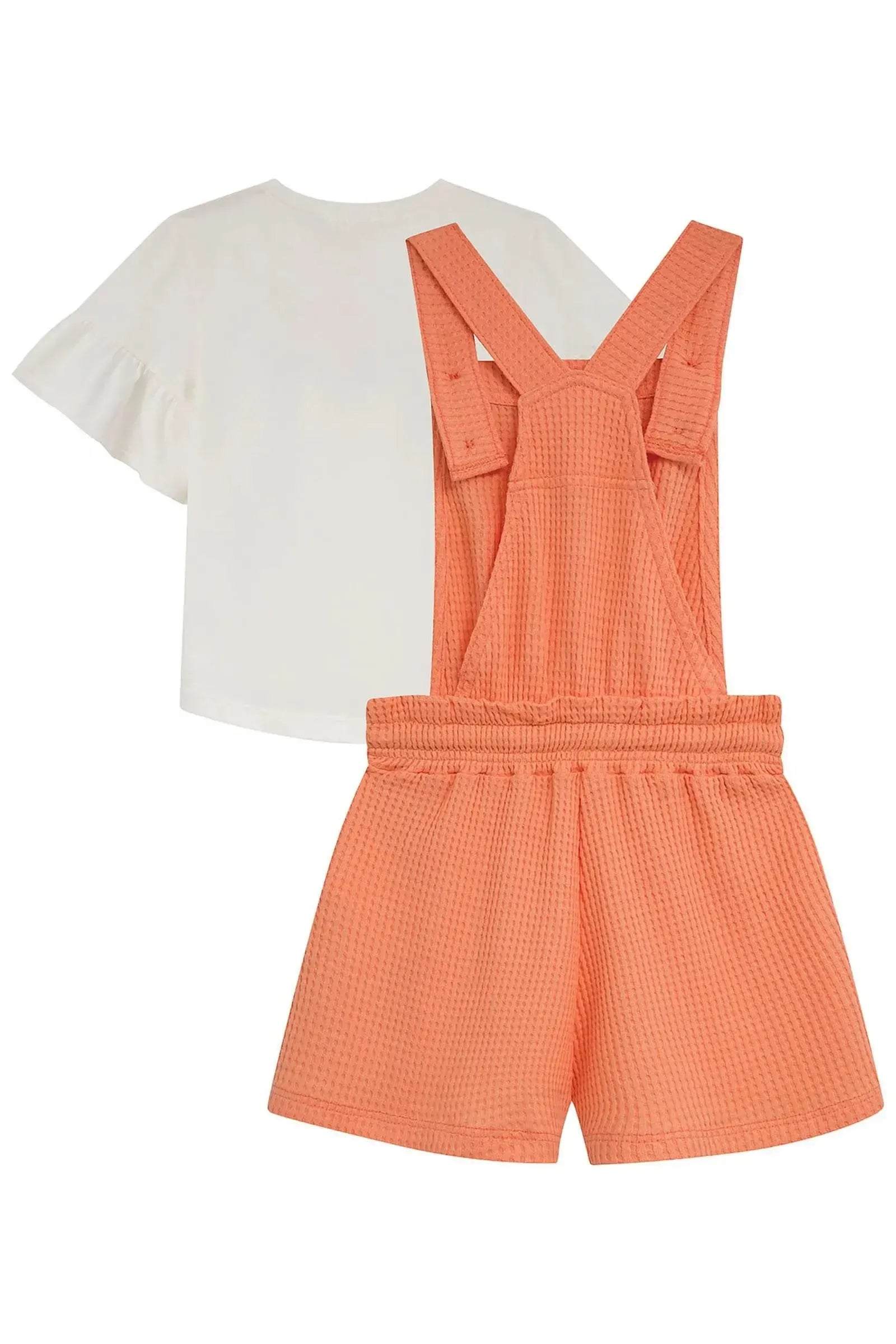 Conjunto de Blusa em Meia Malha e Jardineira em Malha Big Waffle 95010 Kukiê Infantil Menina