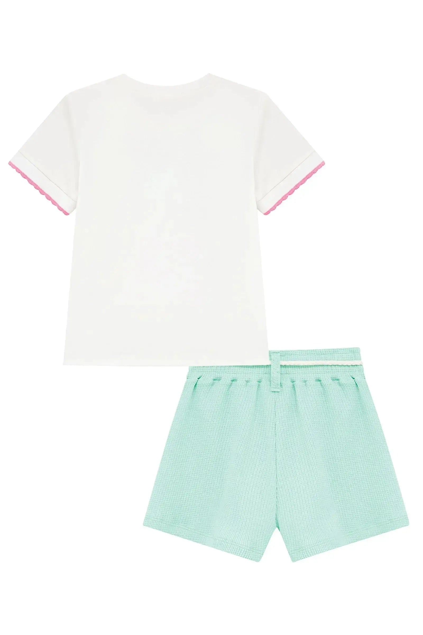 Conjunto de Blusa em Meia Malha e Short Saia em Malha Waffle 96587 Kukiê Infantil Menina
