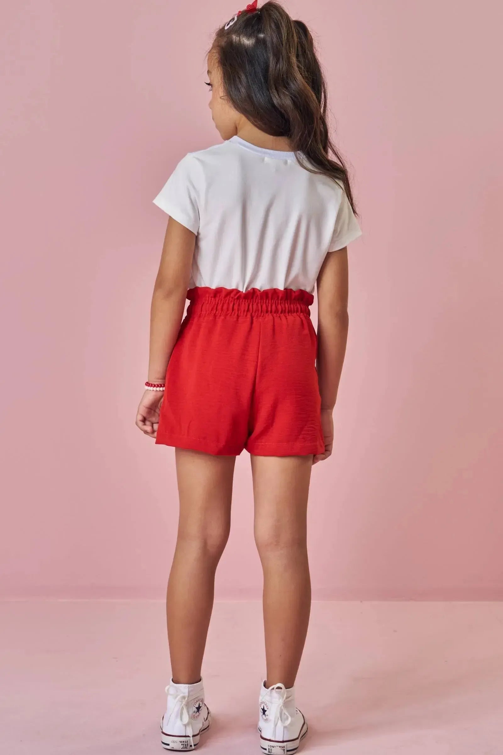 Conjunto de Blusa em Meia Malha e Shorts em Air Flow 88062 Kukiê Infantil Menina