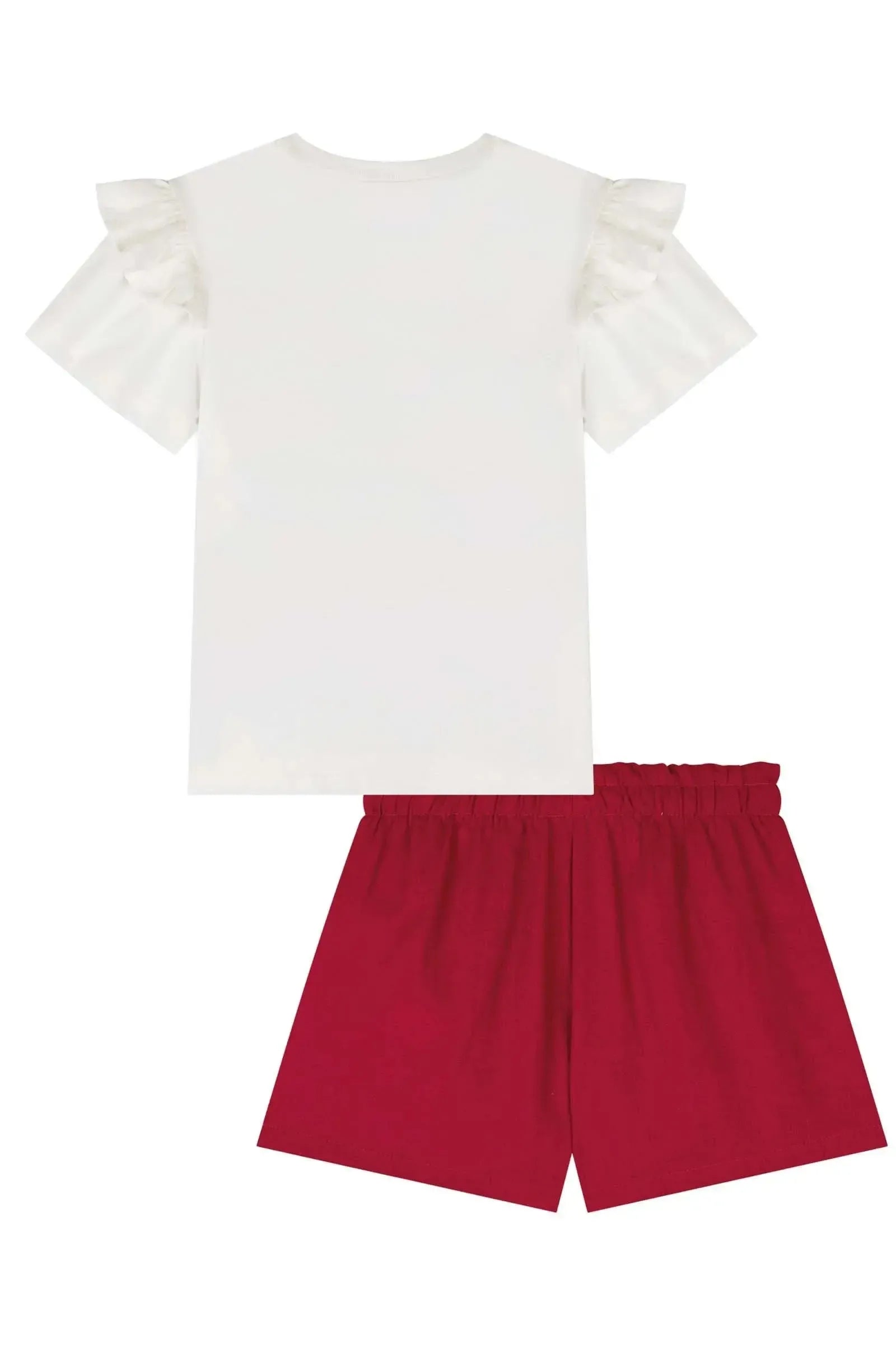 Conjunto de Blusa em Meia Malha e Shorts em Blend de Linho 86006 Kukiê Infantil Menina