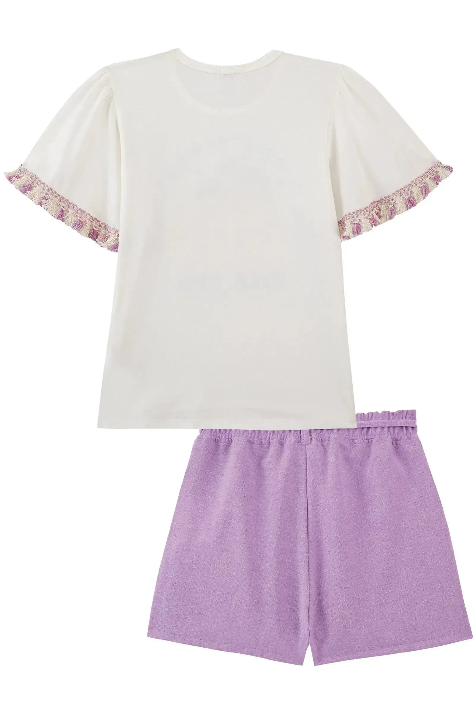 Conjunto de Blusa em Meia Malha e Shorts em Linho Rústico 93681 Kukiê Infantil Menina