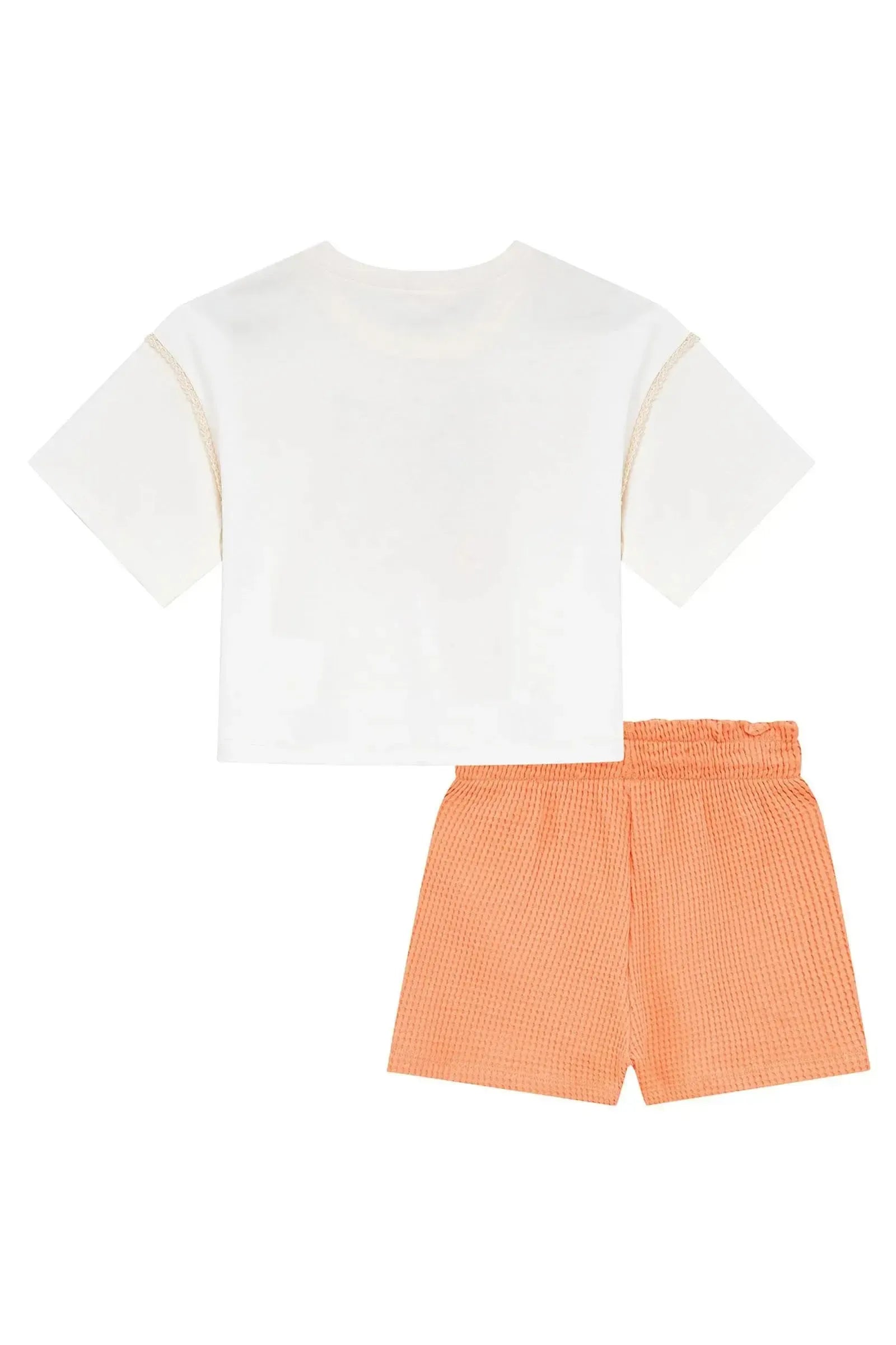 Conjunto de Blusa em Meia Malha e Shorts em Malha Big Waffle 94622 Kukiê Infantil Menina