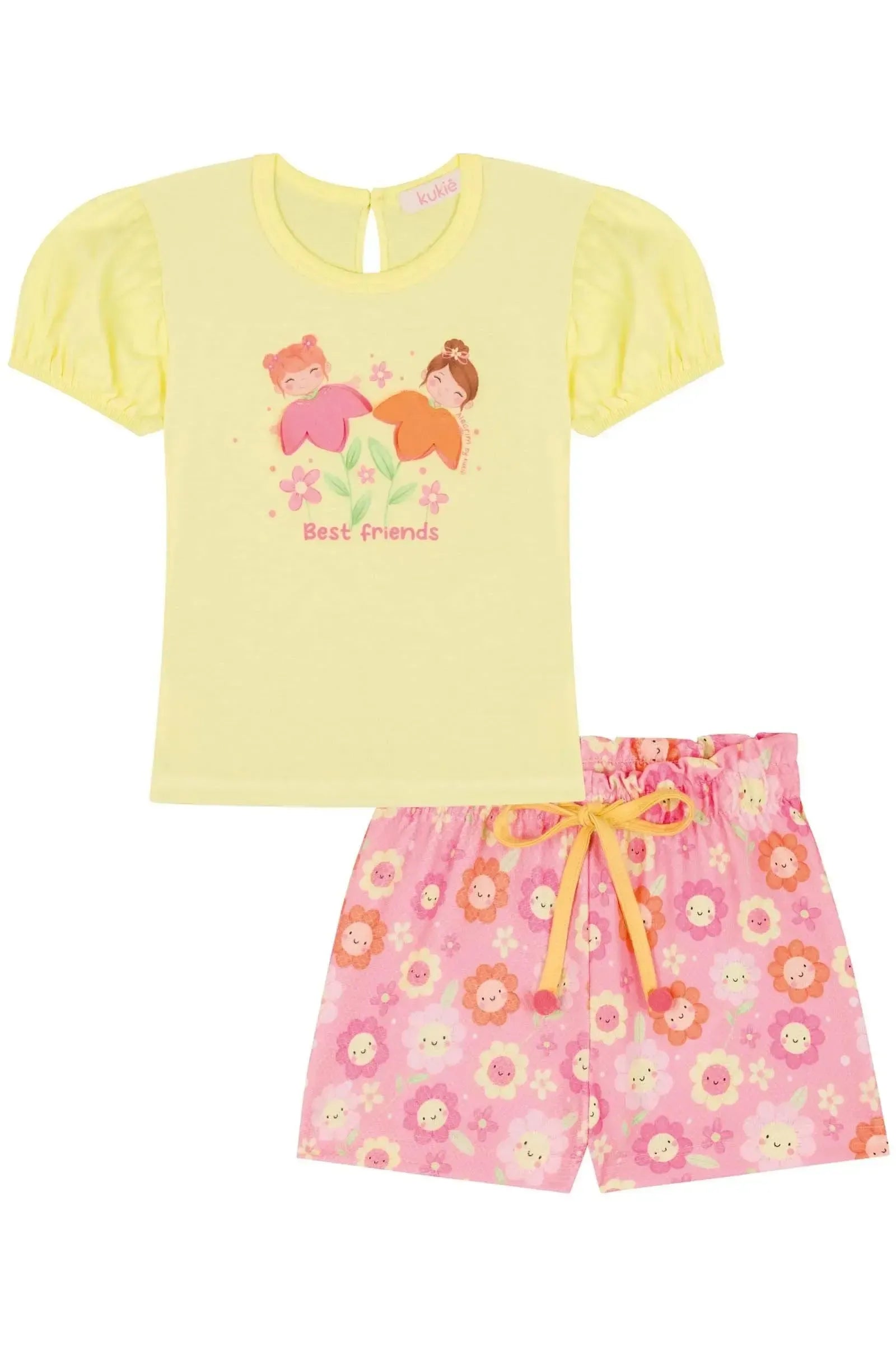 Conjunto de Blusa em Meia Malha e Shorts em Malha Favo 85099 Kukiê Infantil Menina