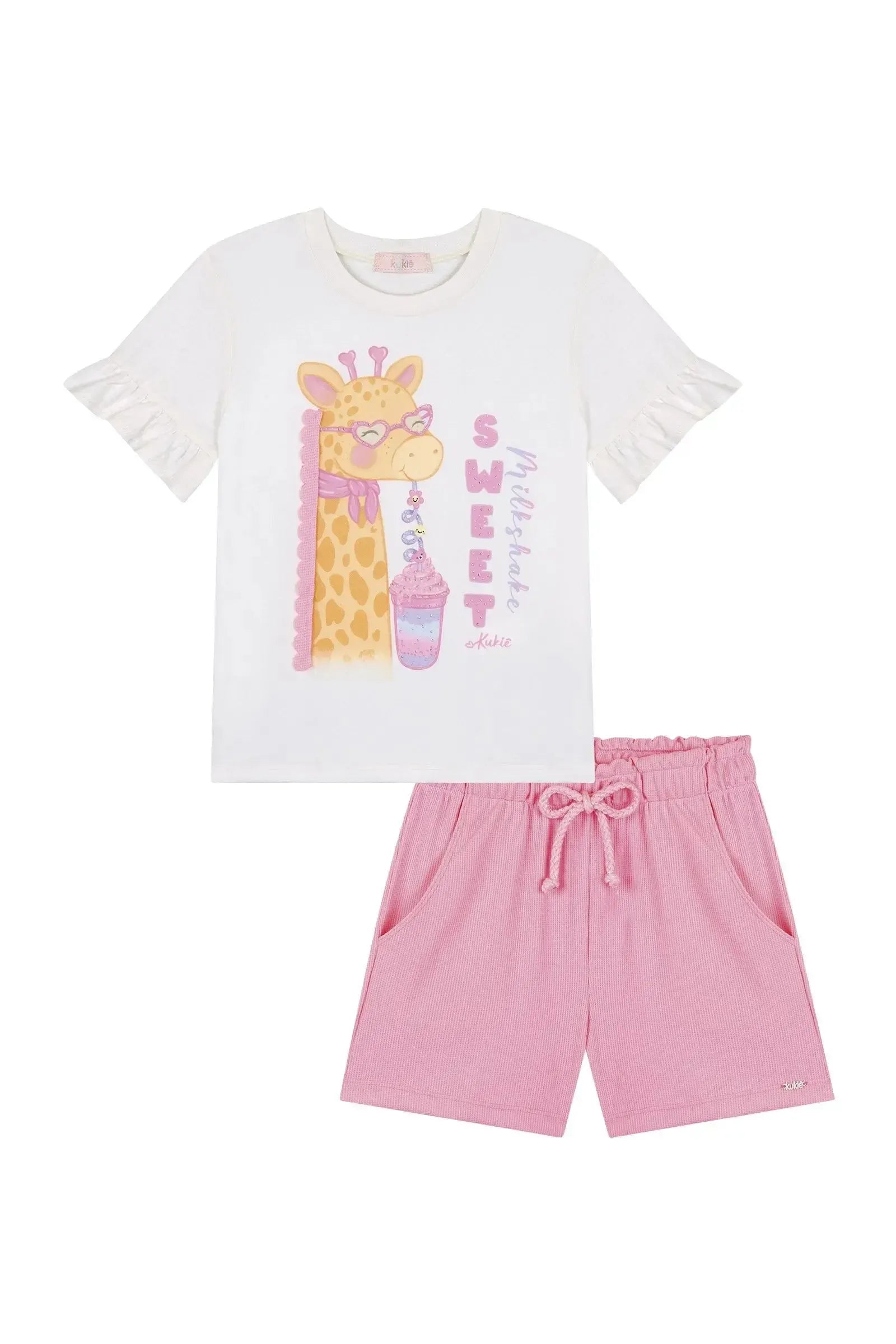 Conjunto de Blusa em Meia Malha e Shorts em Malha Mini Textura 88243 Kukiê Infantil Menina