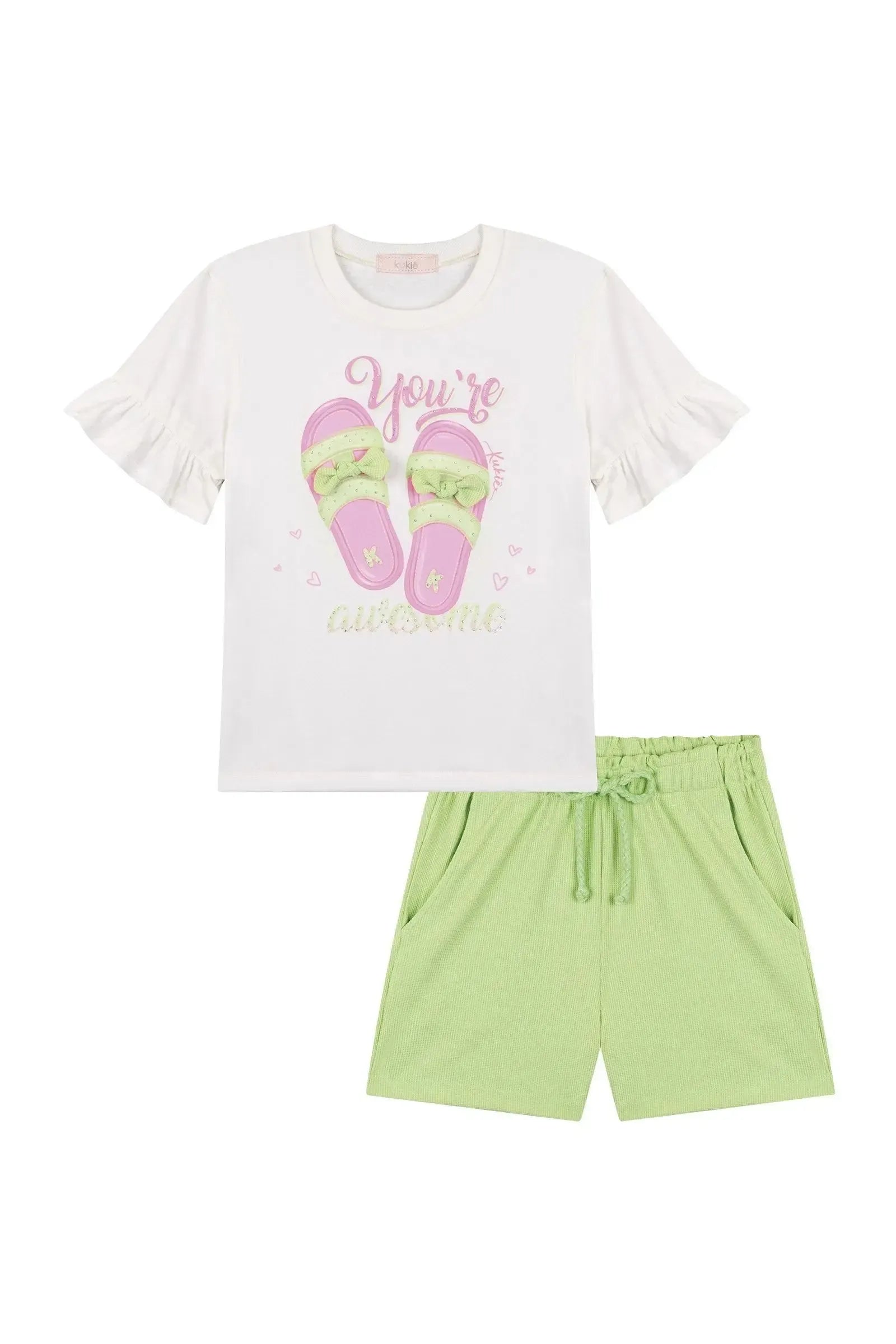 Conjunto de Blusa em Meia Malha e Shorts em Malha Mini Textura 88733 Kukiê Infantil Menina
