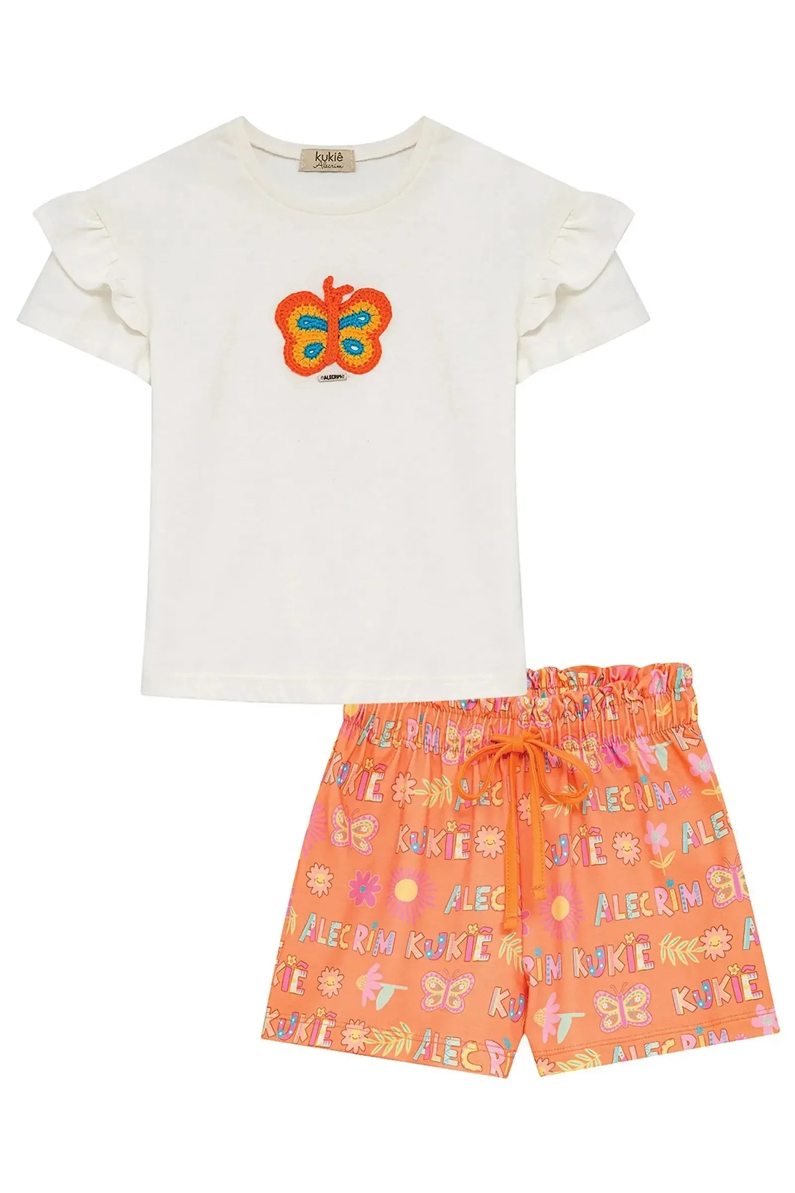 Conjunto de Blusa em Meia Malha e Shorts em Molecotton 95122 Kukiê Infantil Menina