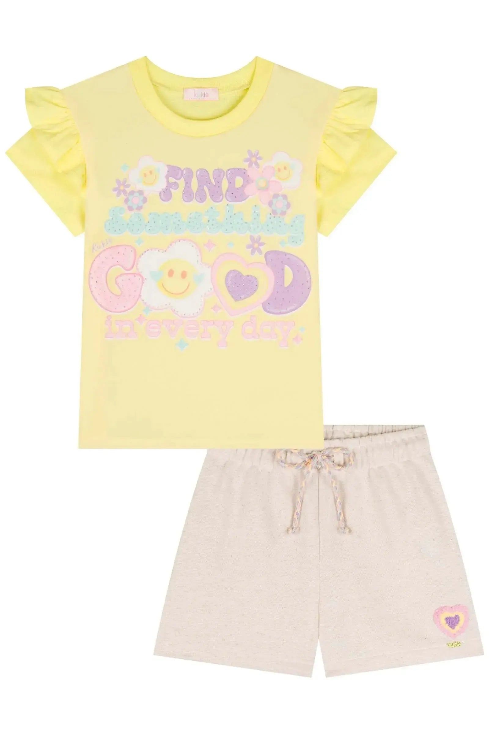 Conjunto de Blusa em Meia Malha e Shorts em Moletom 83229 Kukiê Infantil Menina