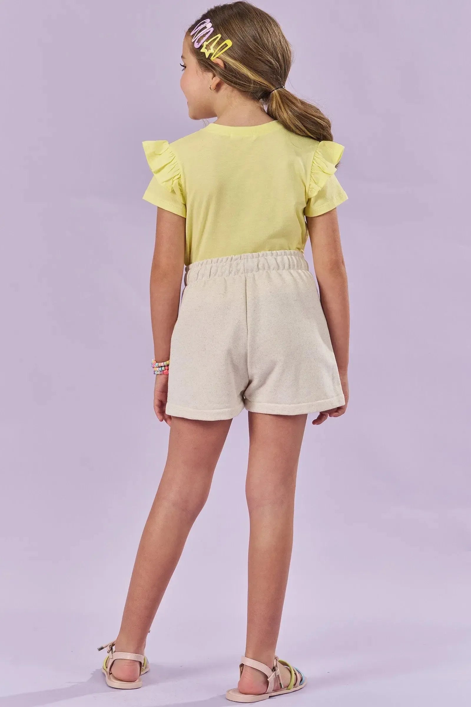 Conjunto de Blusa em Meia Malha e Shorts em Moletom 83229 Kukiê Infantil Menina