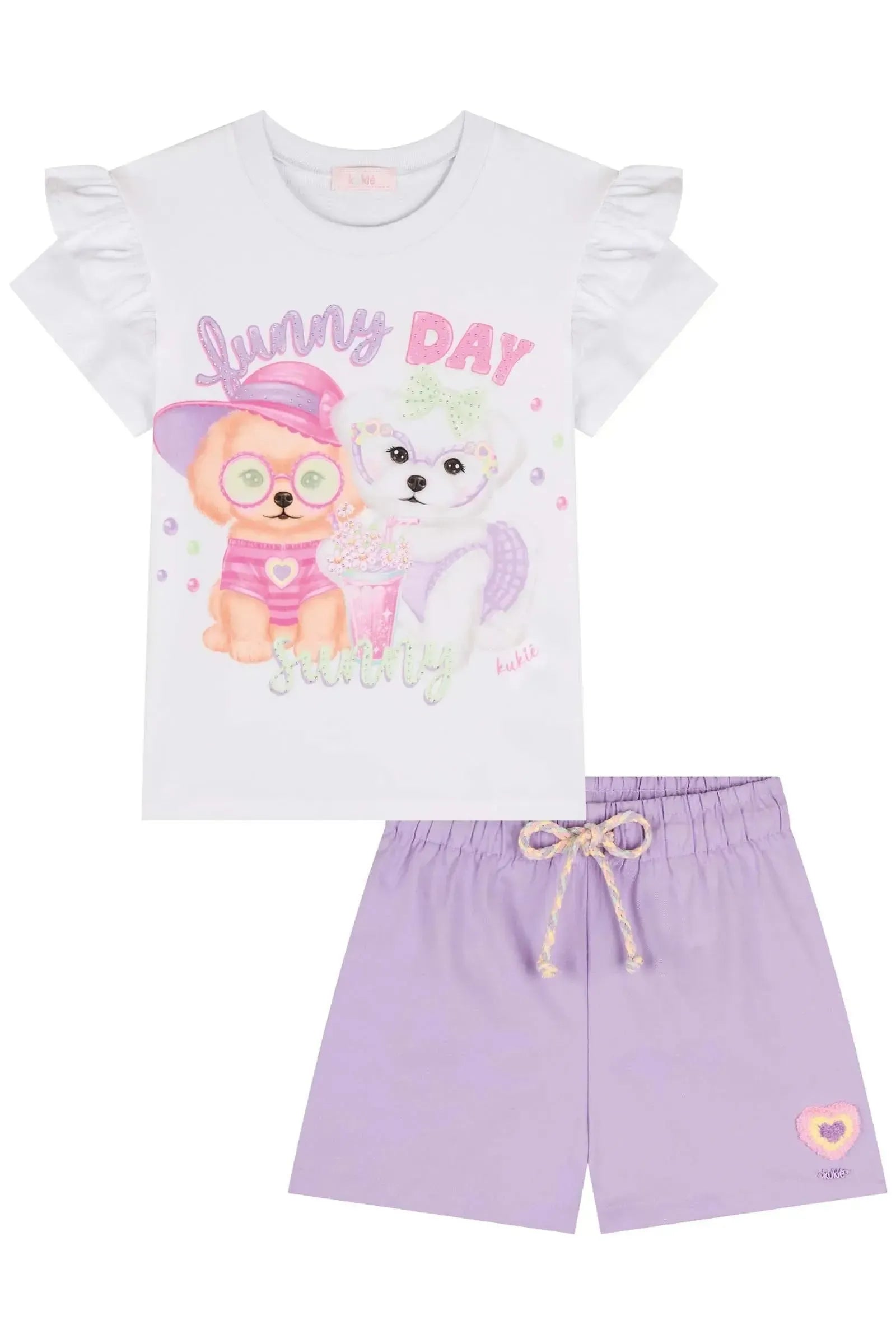 Conjunto de Blusa em Meia Malha e Shorts em Moletom 83229 Kukiê Infantil Menina