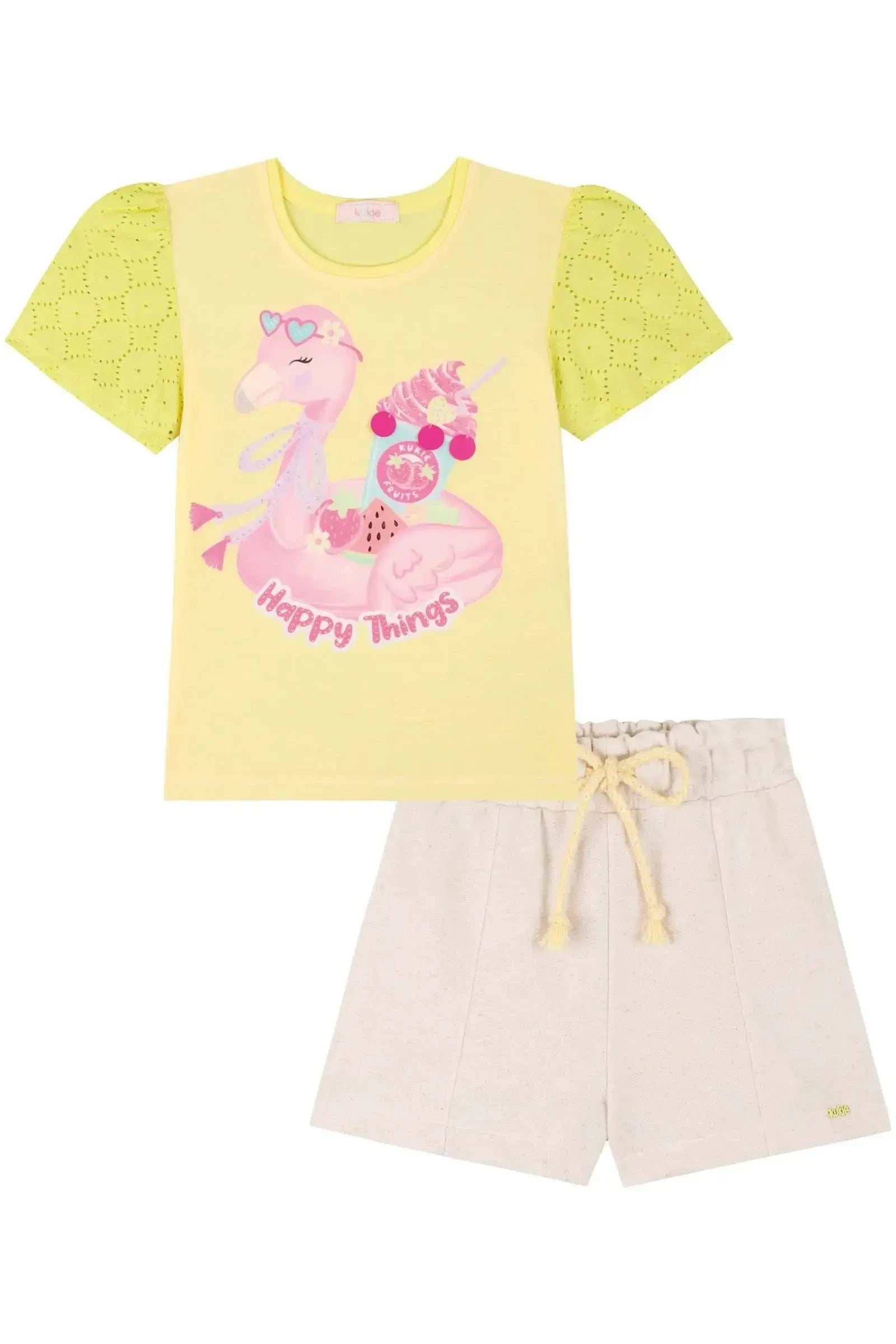 Conjunto de Blusa em Meia Malha e Shorts em Moletom 85215 Kukiê Infantil Menina