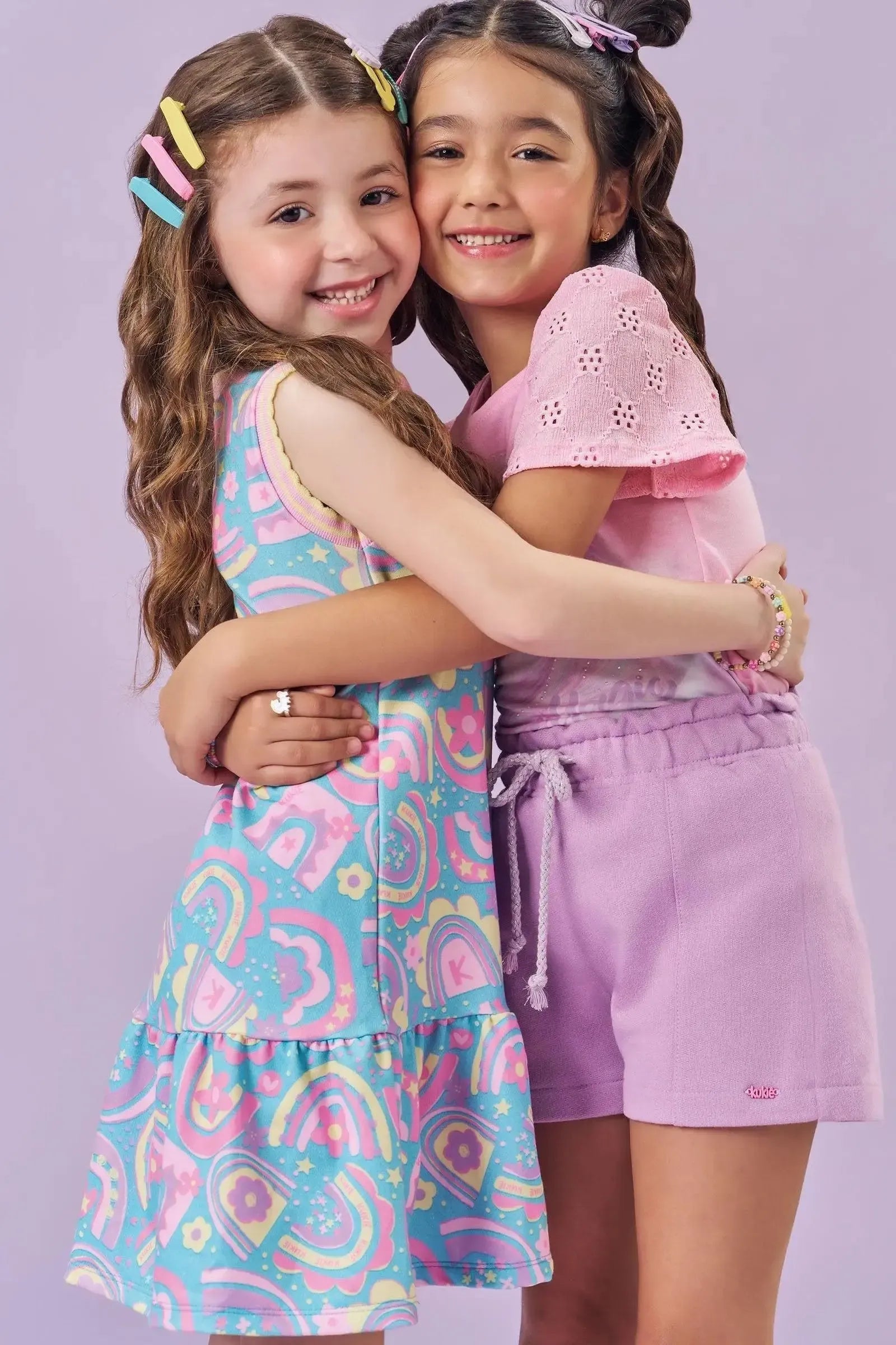 Conjunto de Blusa em Meia Malha e Shorts em Moletom 85215 Kukiê Infantil Menina