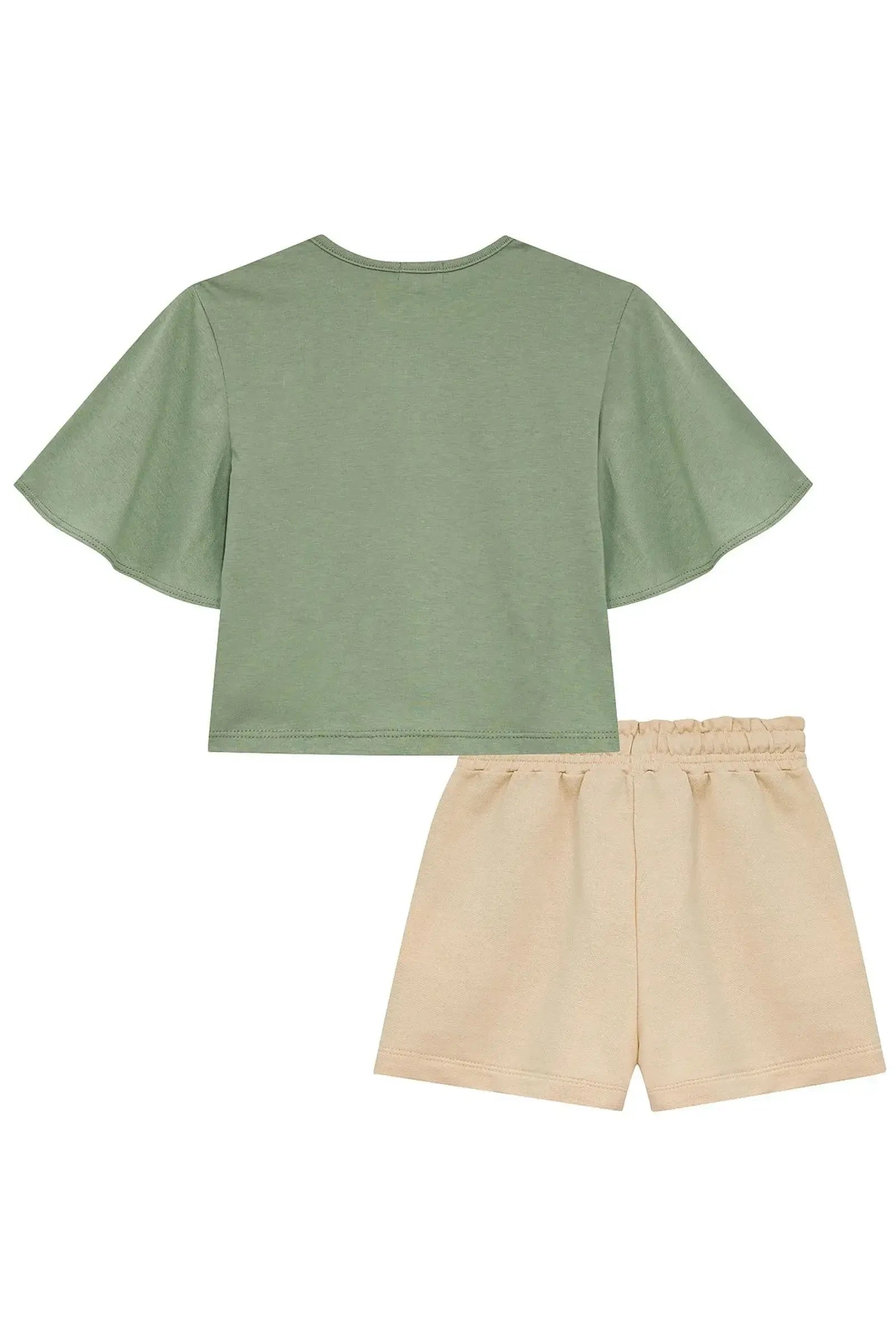 Conjunto de Blusa em Meia Malha e Shorts em Moletom sem Pelúcia 95070 Kukiê Infantil Menina