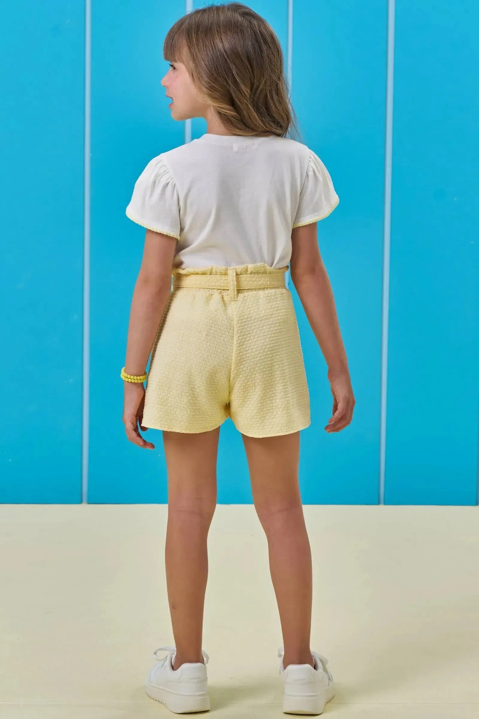 Conjunto de Blusa em Meia Malha e Shorts em Tecido Texturizado 95097 Kukiê Infantil Menina