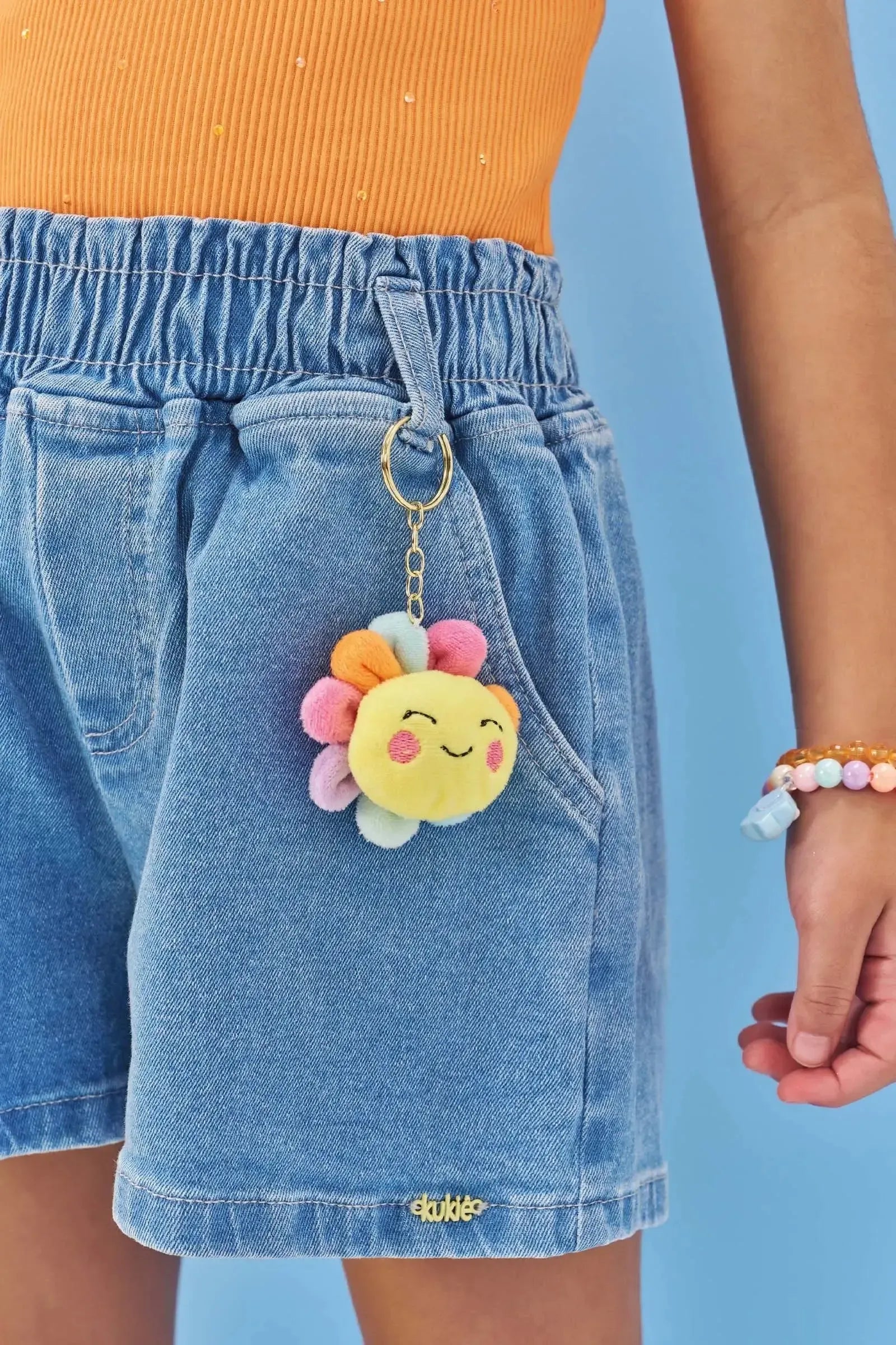 Conjunto de Blusa em Soft Line e Shorts em Jeans com Elastano 85813 Kukiê Infantil Menina