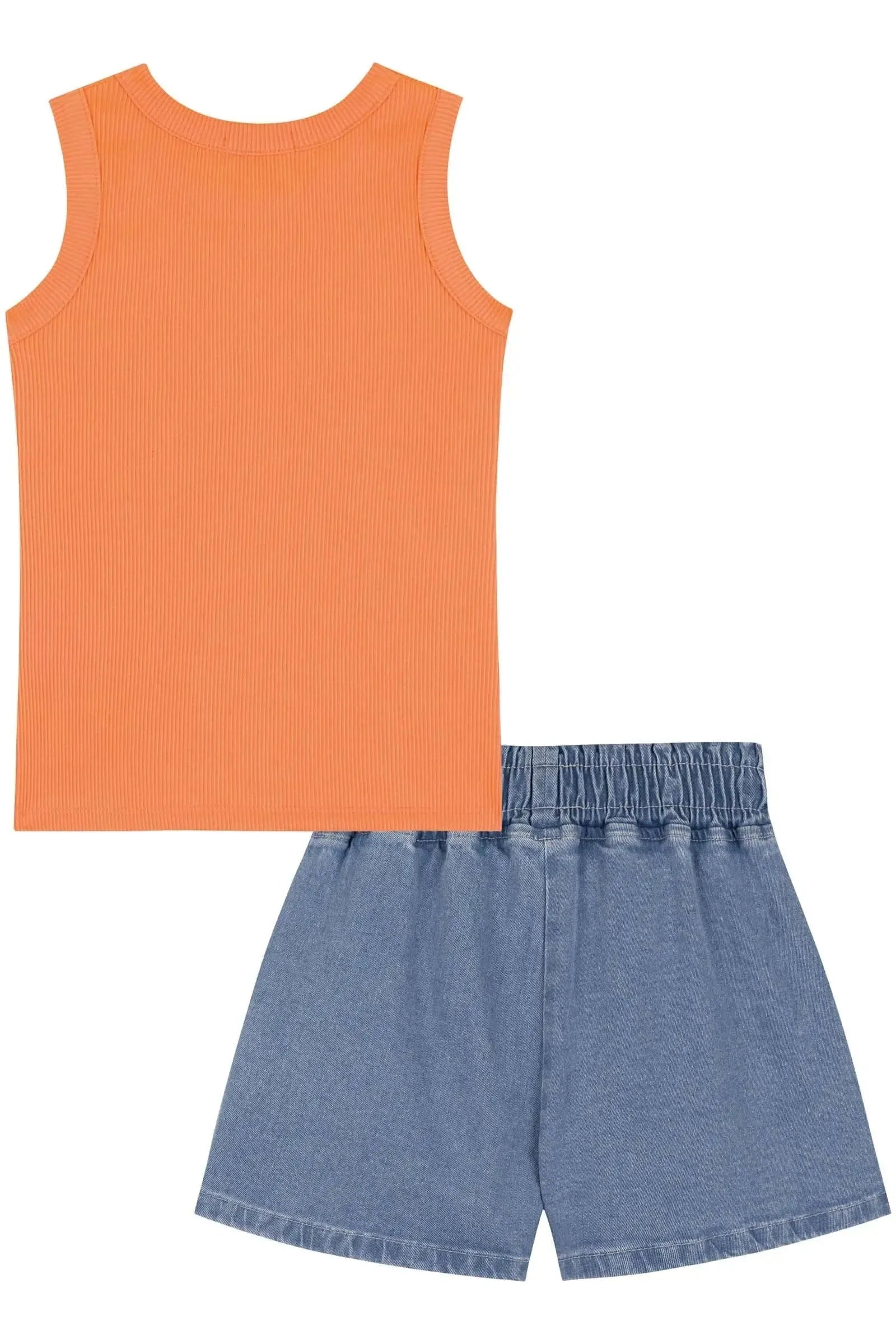 Conjunto de Blusa em Soft Line e Shorts em Jeans com Elastano 85813 Kukiê Infantil Menina