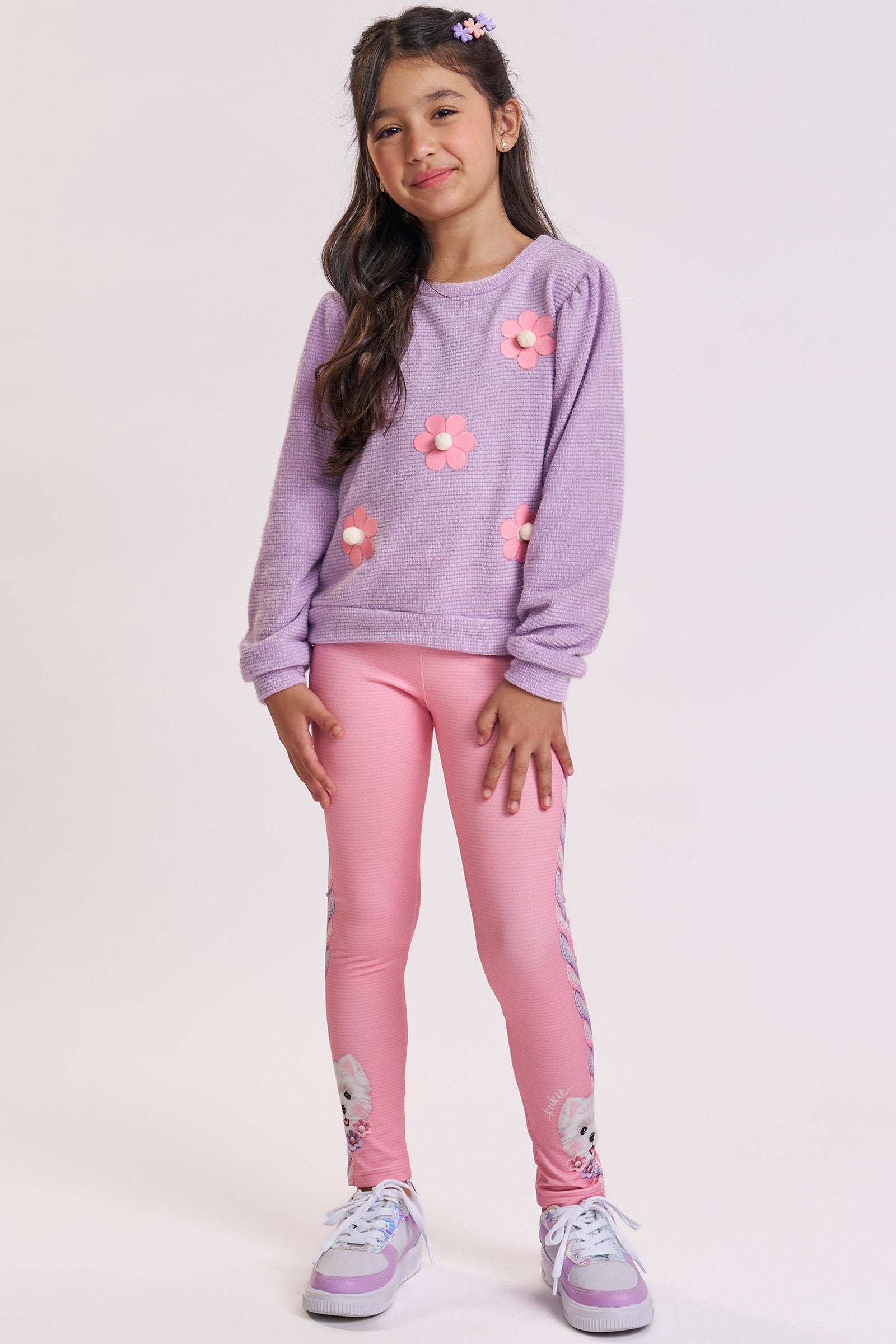 Conjunto de Blusão em Malha Tricot e Legging em Termoskin Peluciado 94109 Kukiê Infantil Menina