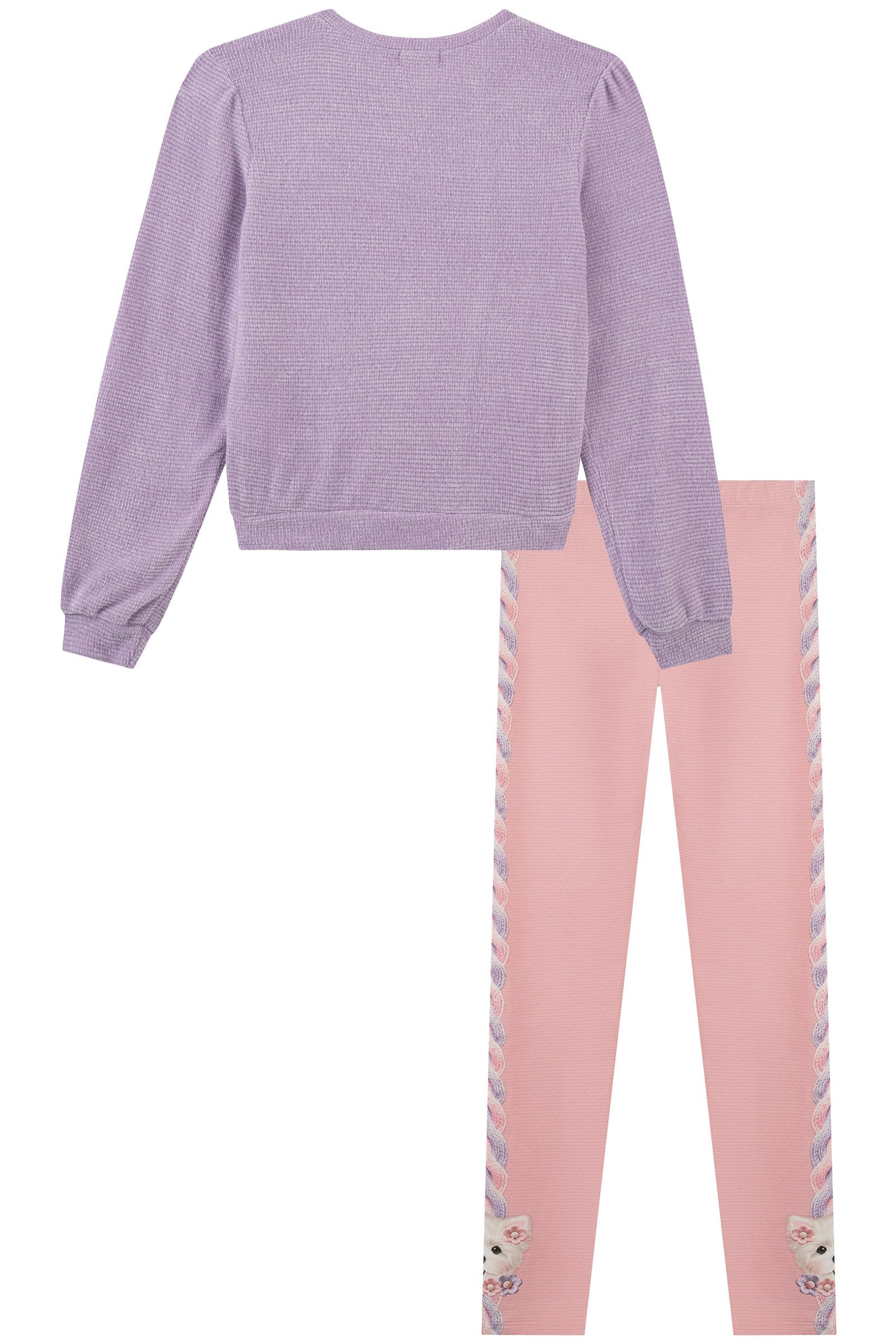 Conjunto de Blusão em Malha Tricot e Legging em Termoskin Peluciado 94109 Kukiê Infantil Menina