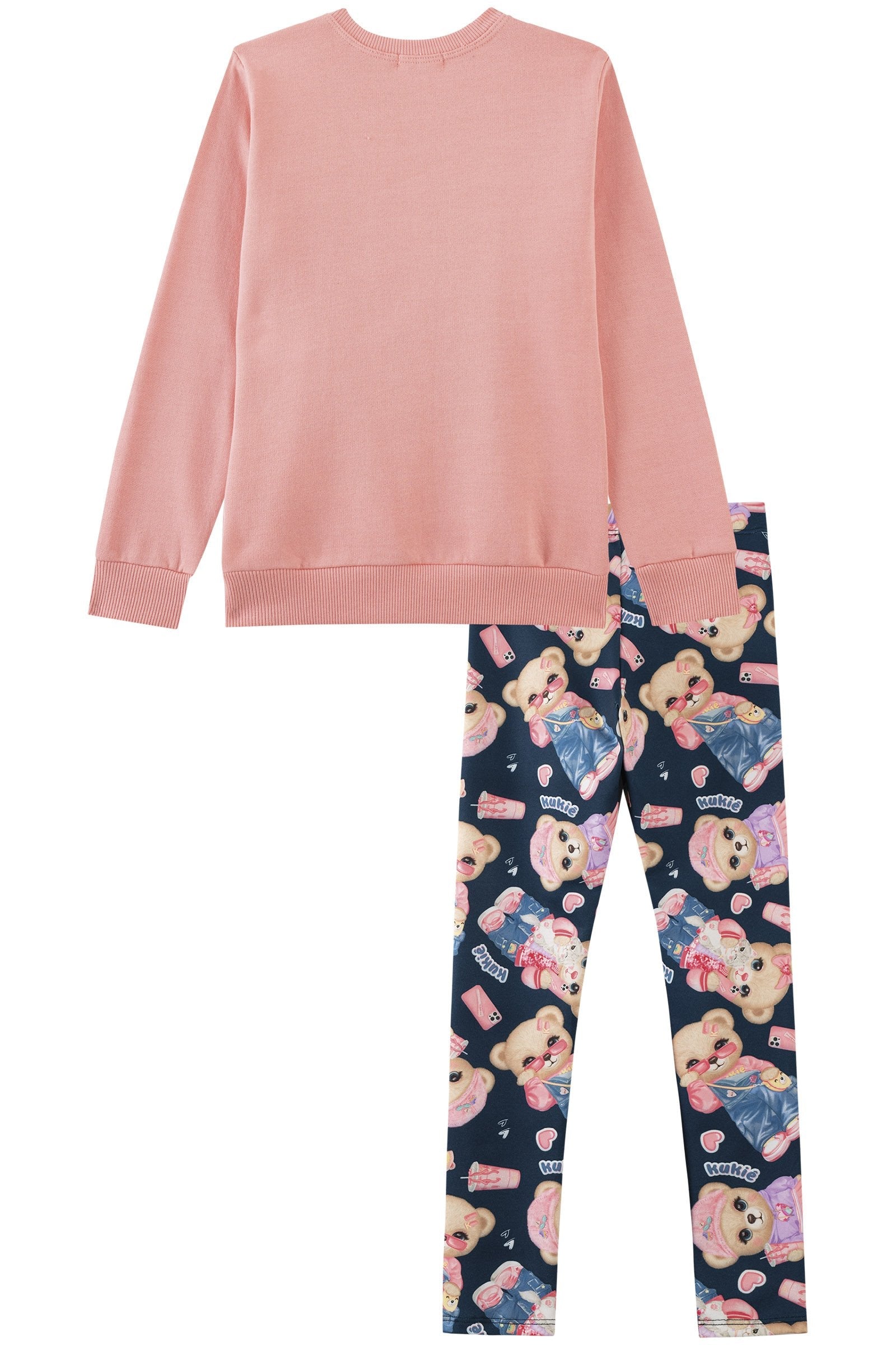 Conjunto de Blusão Alongado em Moletom com Pelúcia e Legging em Termoskin Peluciado 90296 Kukiê Infantil Menina