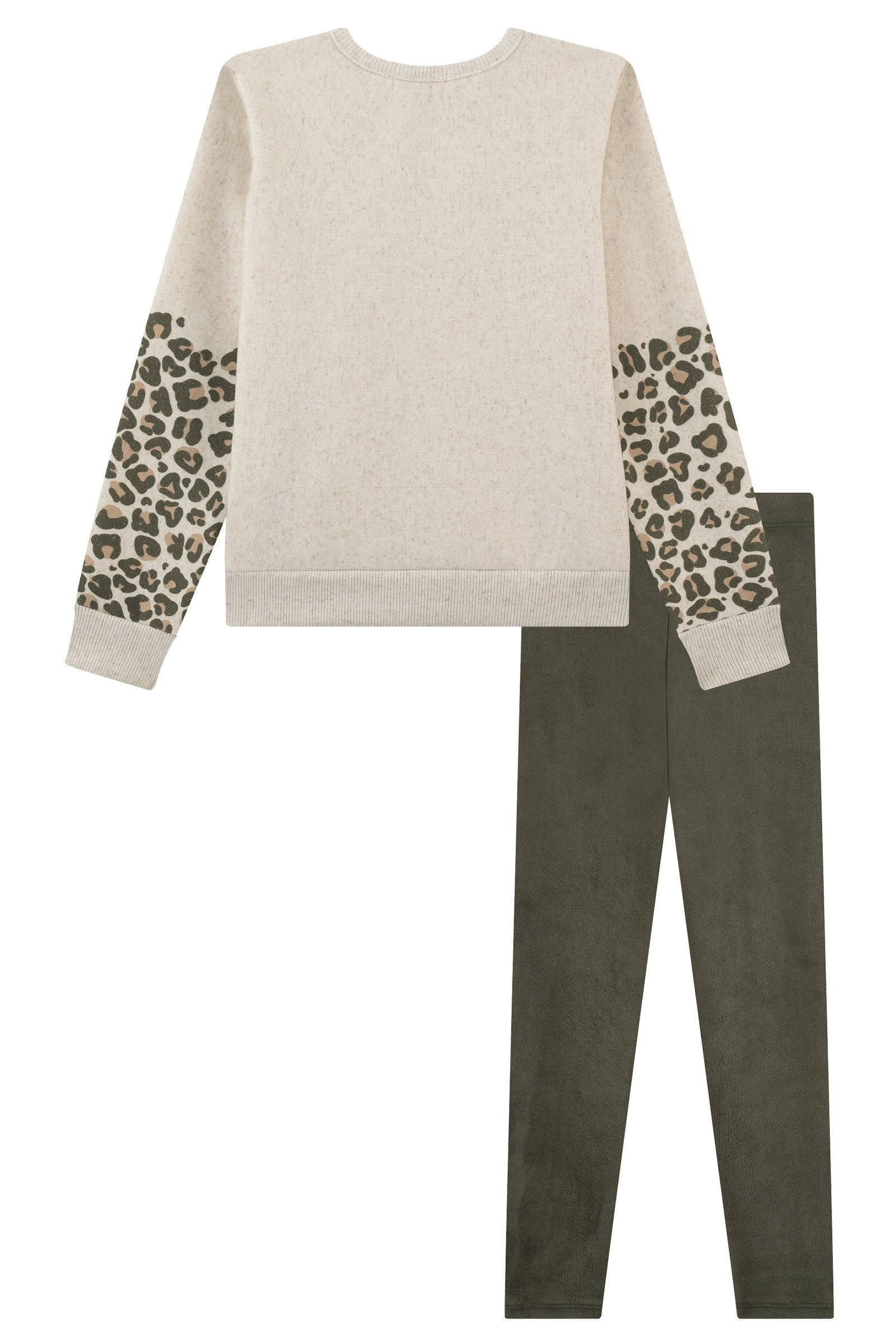 Conjunto de Blusão Alongado em Moletom Linho com Pelúcia e Calça Legging em Cotelê 90578 Kukiê Infantil Menina