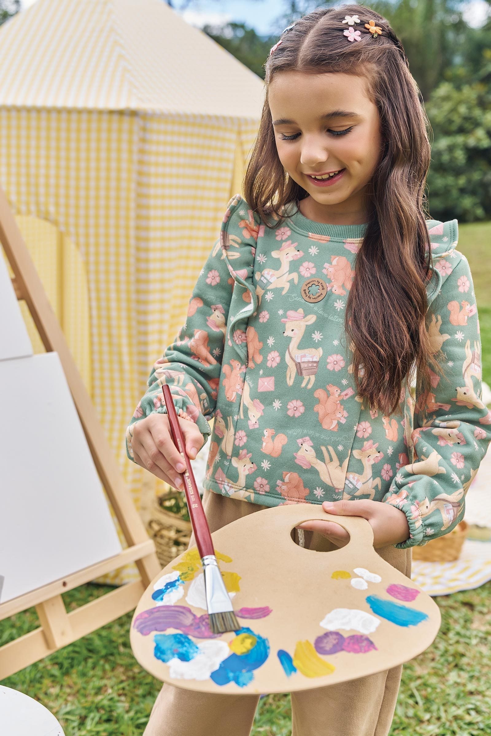 Conjunto de Blusão Boxy e Calça Wide Leg em Moletom com Pelúcia 89907 Kukiê Infantil Menina