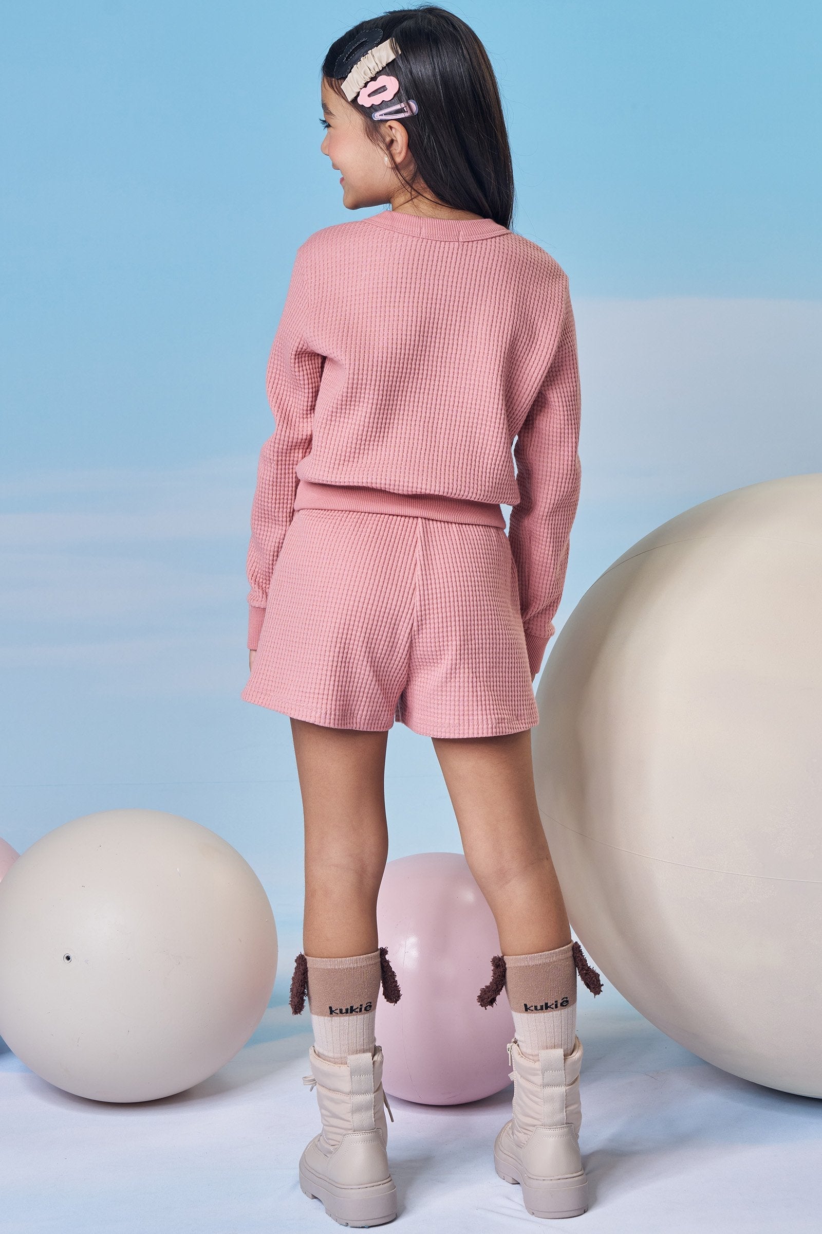 Conjunto de Blusão Boxy e Shorts em Moletom Big Waffle 90666 Kukiê Infantil Menina