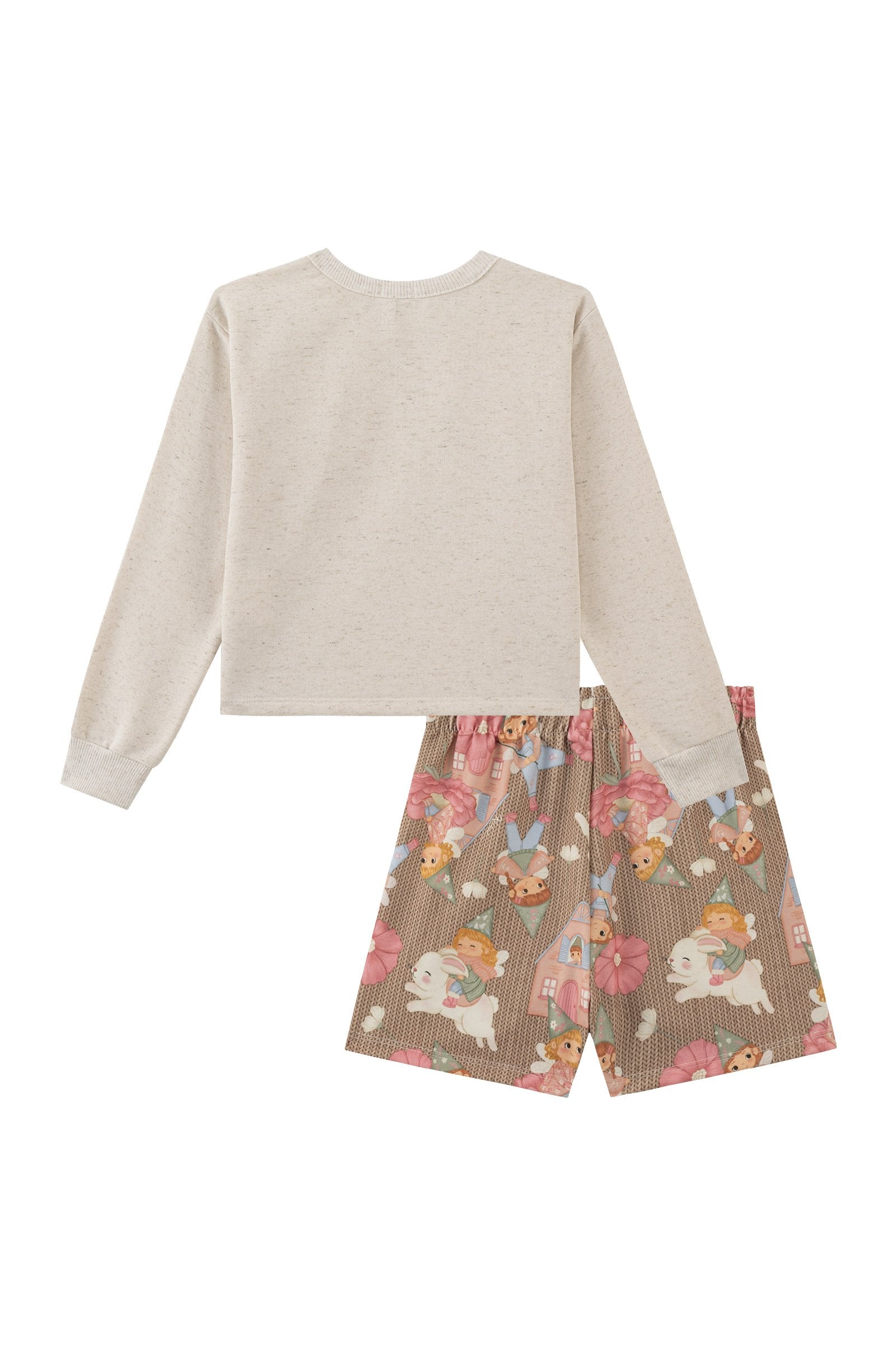 Conjunto de Blusão Boxy em Moletom Linho sem Pelúcia e Shorts em Molecotton 90273 Kukiê Infantil Menina