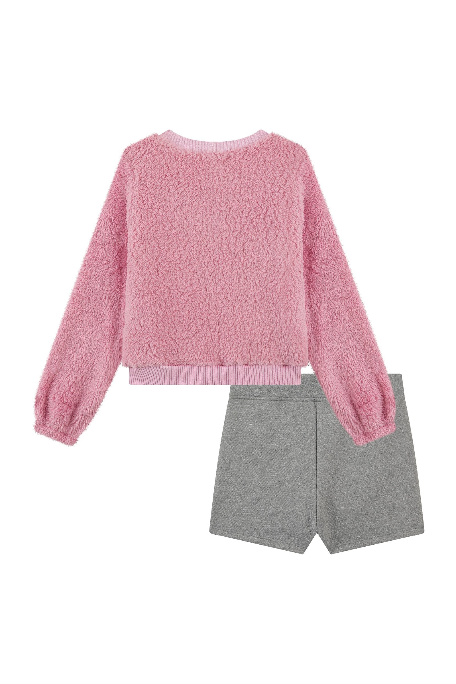 Conjunto de Blusão de Pelo Carneirinho e Short Saia em Malha Matelassê 90824 Kukiê Infantil Menina