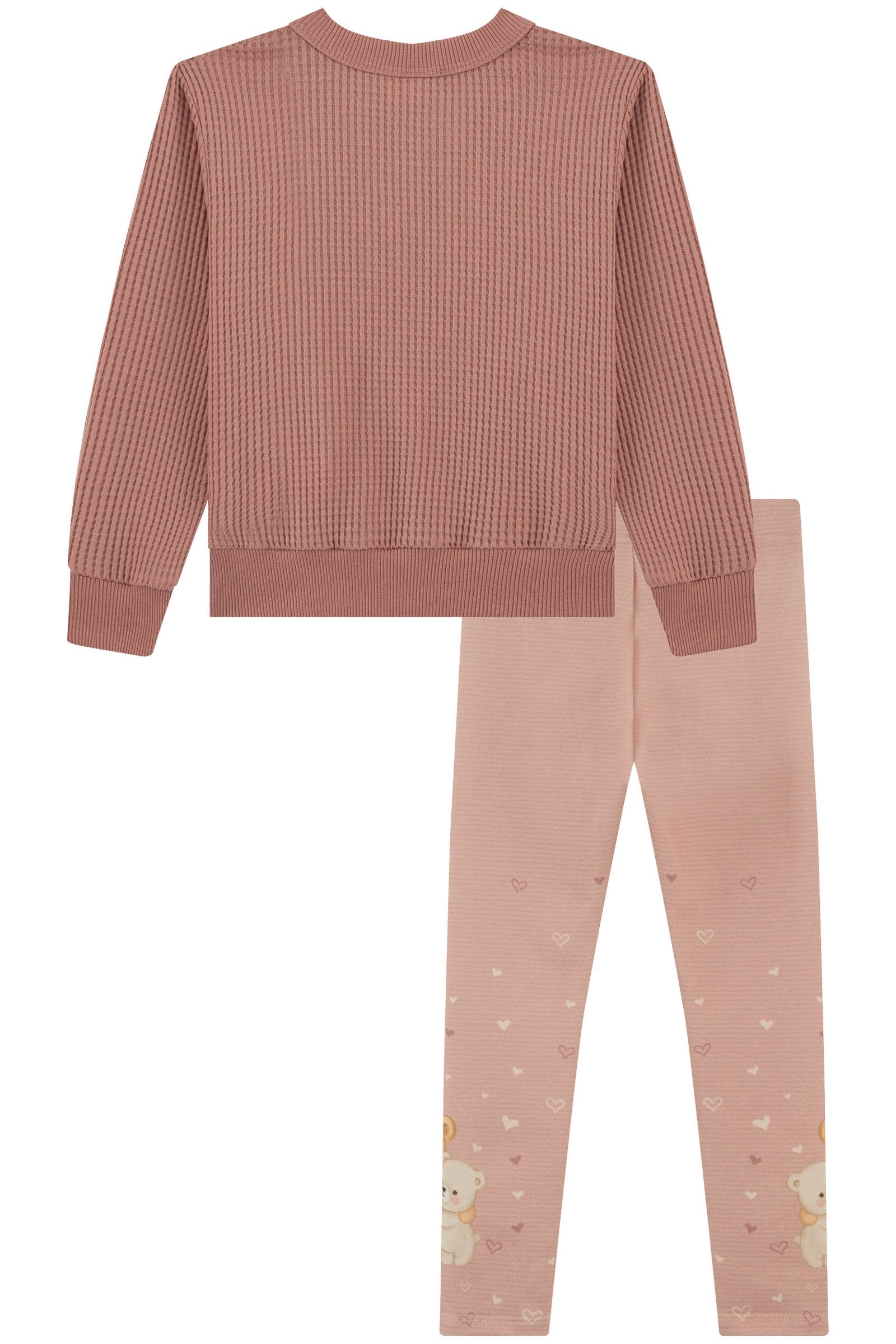 Conjunto de Blusão em Big Waffle e Calça Legging em Molecotton 92225 Kukiê Bebê Menina