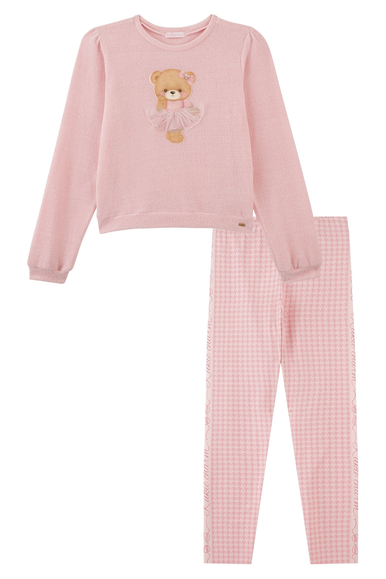 Conjunto de Blusão em Malha Tricot e Legging em Termoskin Peluciado 94110 Kukiê Infantil Menina