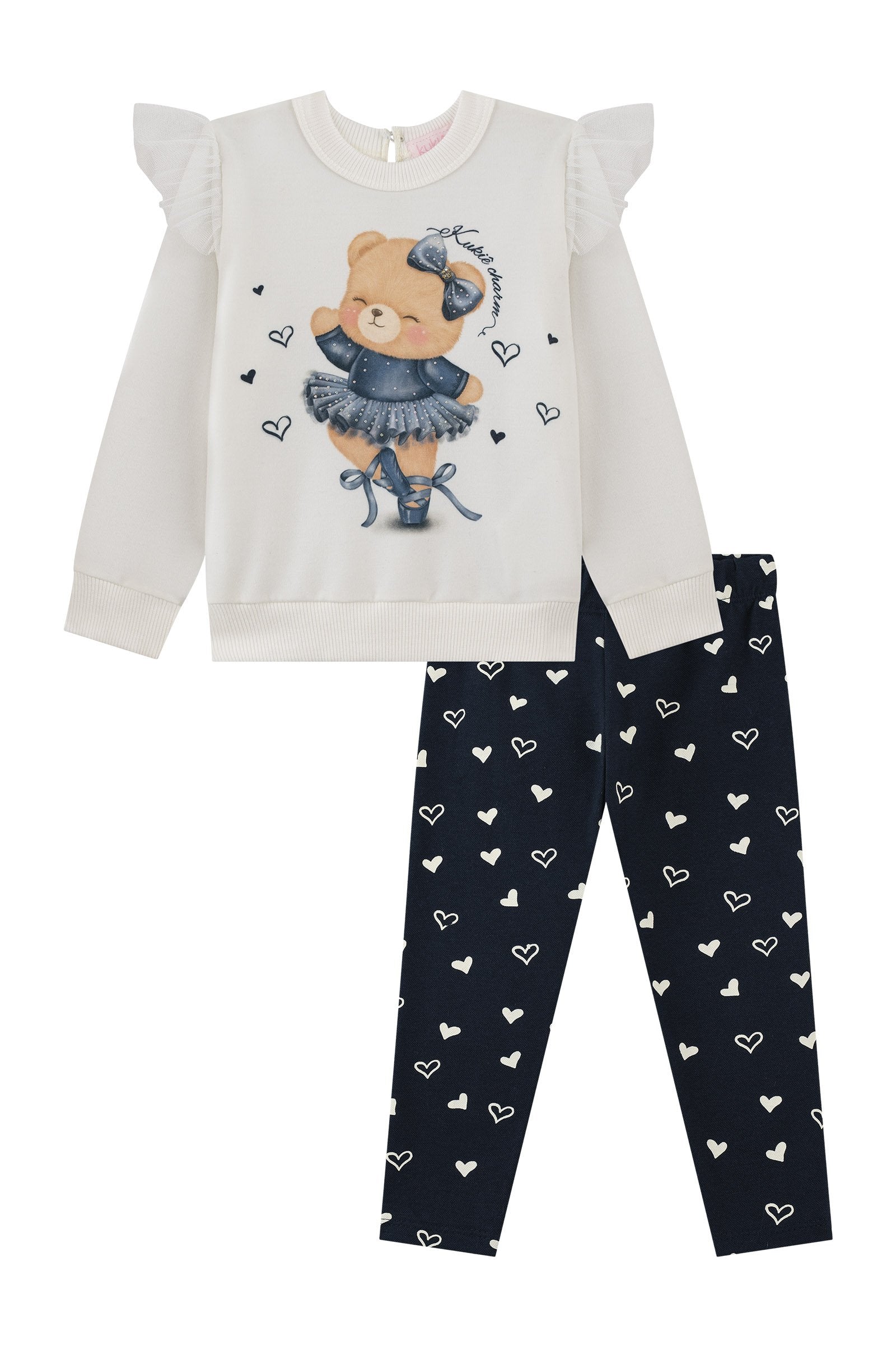 Conjunto de Blusão em Molecotton e Calça Legging em Piquet com Elastano 92141 Kukiê Bebê Menina