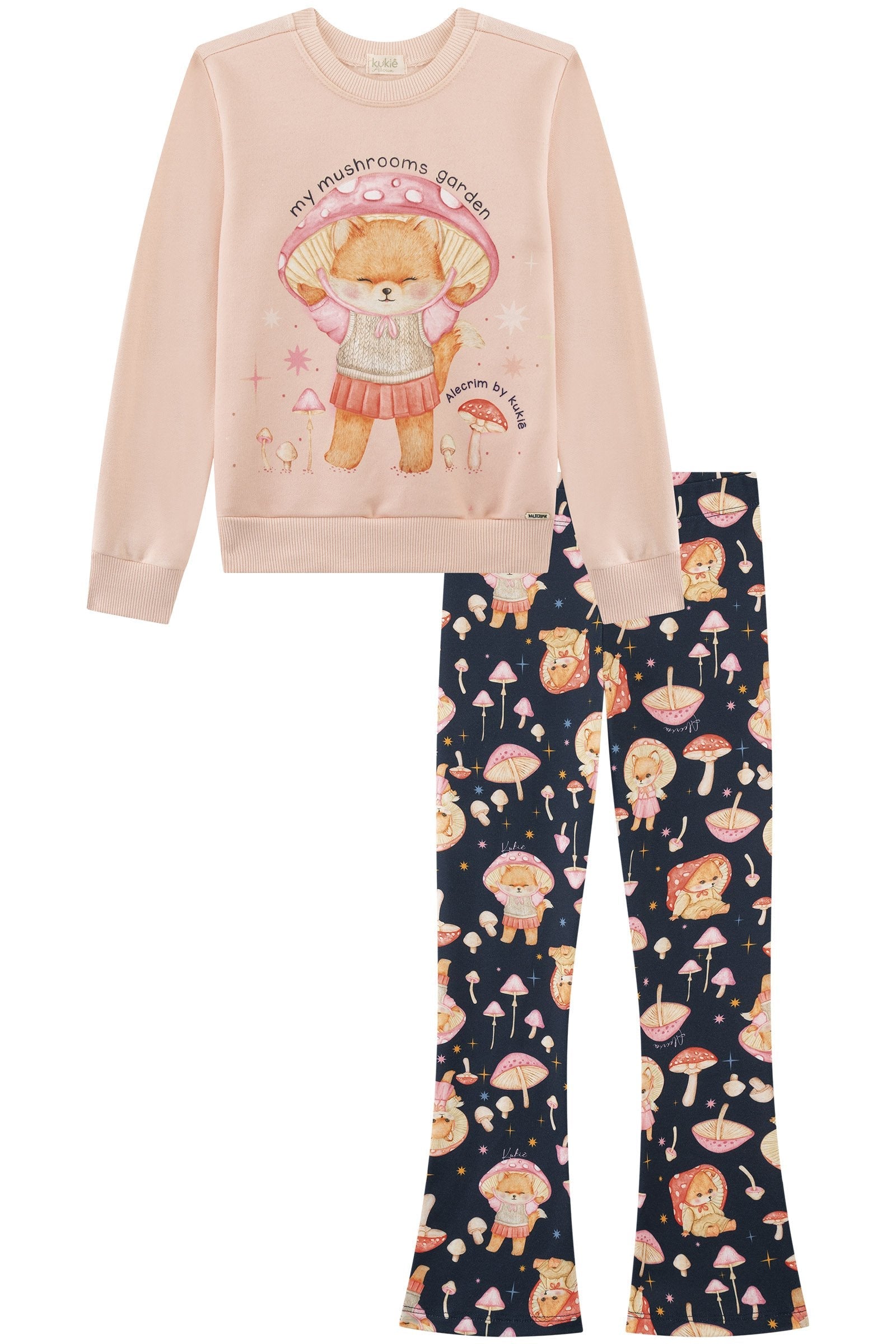 Conjunto de Blusão em Moletom com Pelúcia e Calça Boot Cut em Termoskin Peluciado 89611 Kukiê Infantil Menina