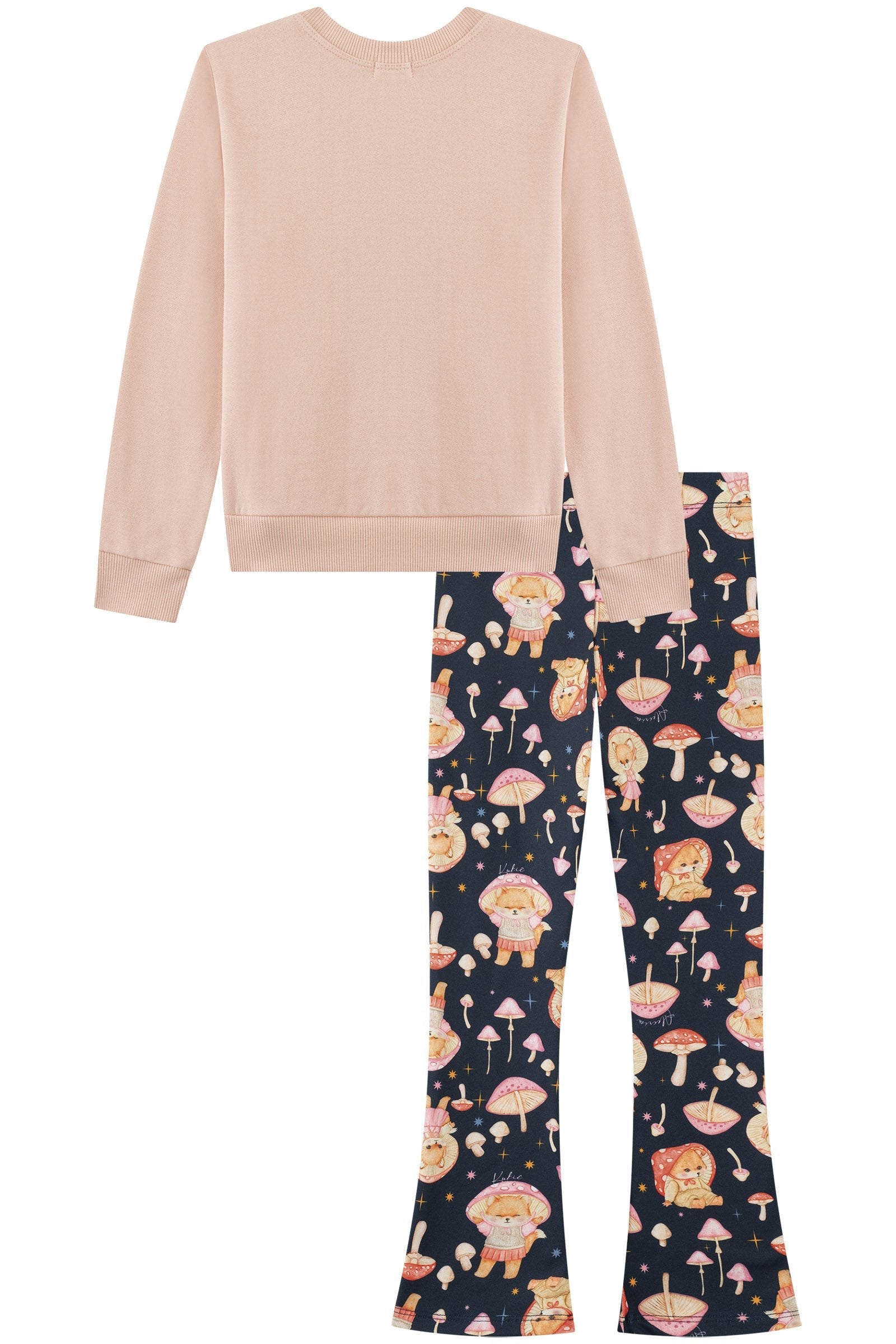 Conjunto de Blusão em Moletom com Pelúcia e Calça Boot Cut em Termoskin Peluciado 89611 Kukiê Infantil Menina