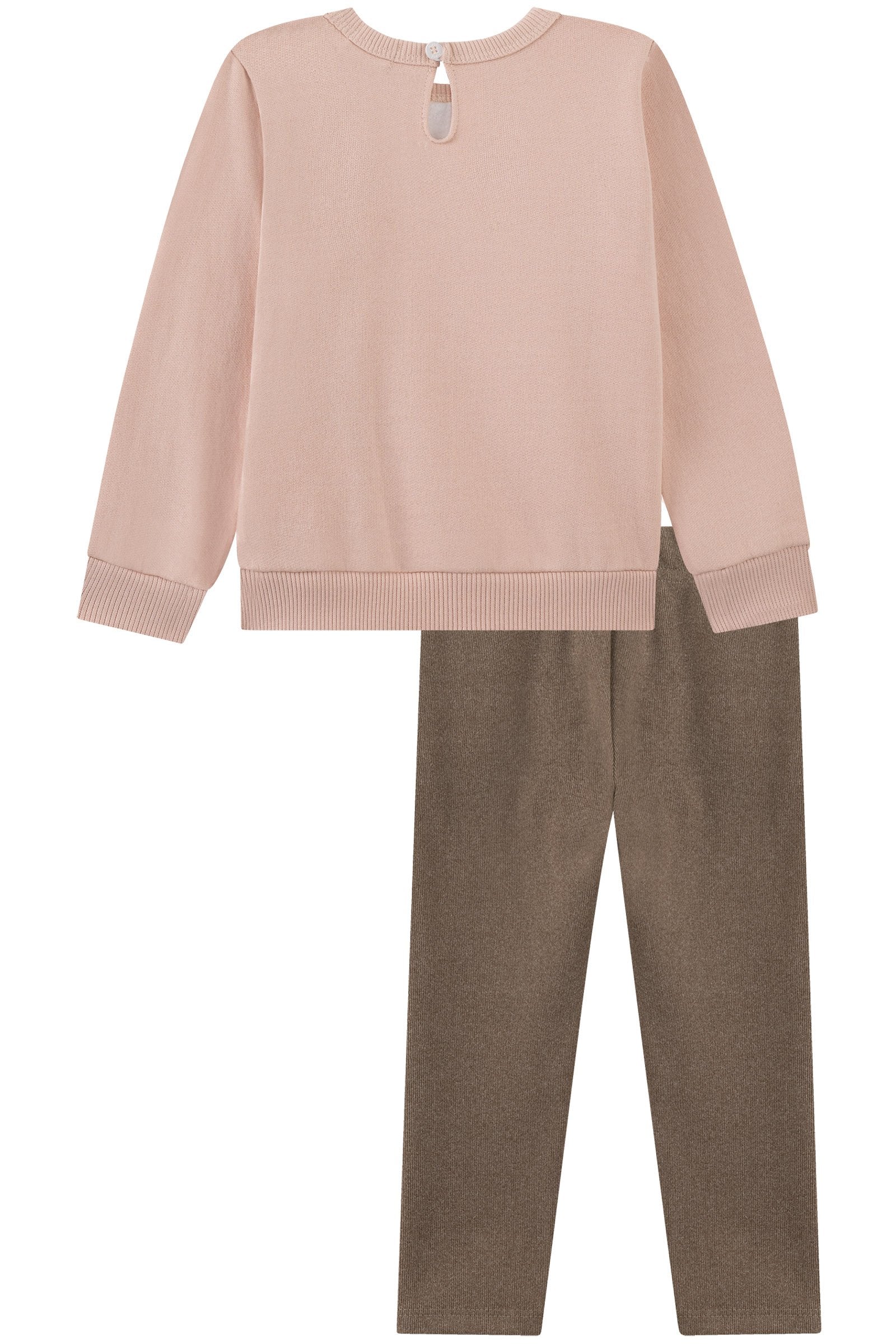 Conjunto de Blusão em Moletom com Pelúcia e Calça Legging em Canelado Comfy 90264 Kukiê Bebê Menina