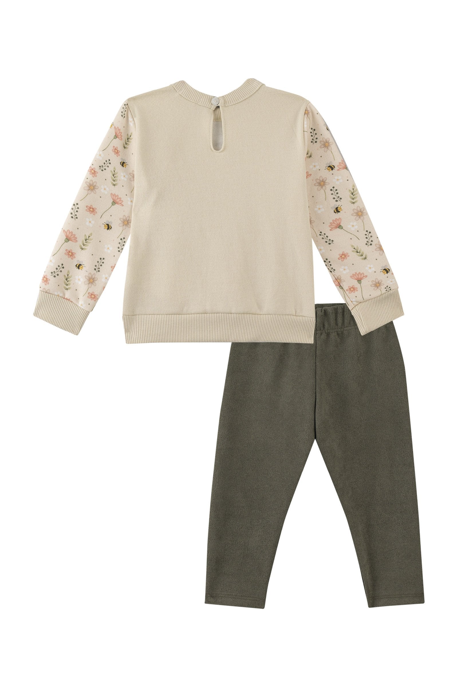 Conjunto de Blusão em Moletom com Pelúcia e Calça Legging em Cotelê Suede 90292 Kukiê Bebê Menina