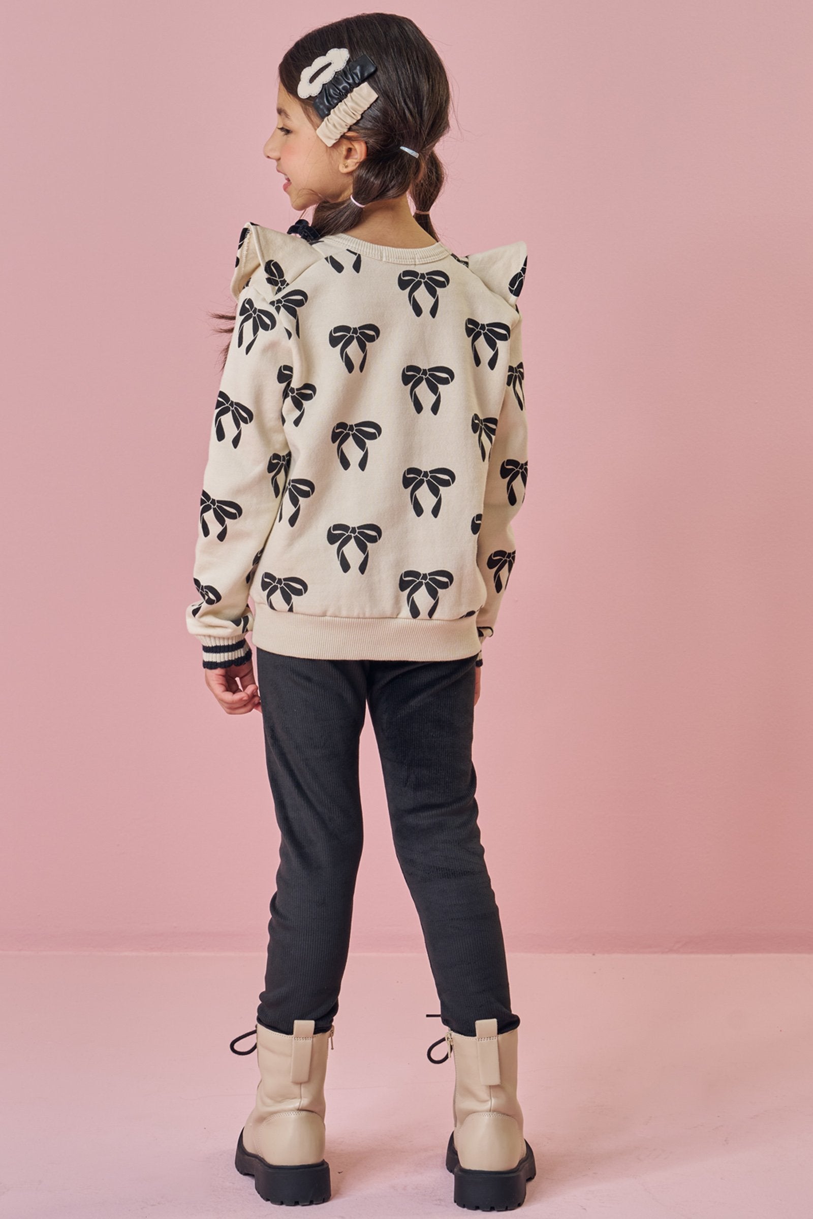 Conjunto de Blusão em Moletom com Pelúcia e Calça Legging em Fleece Cotelê 89849 Kukiê Infantil Menina