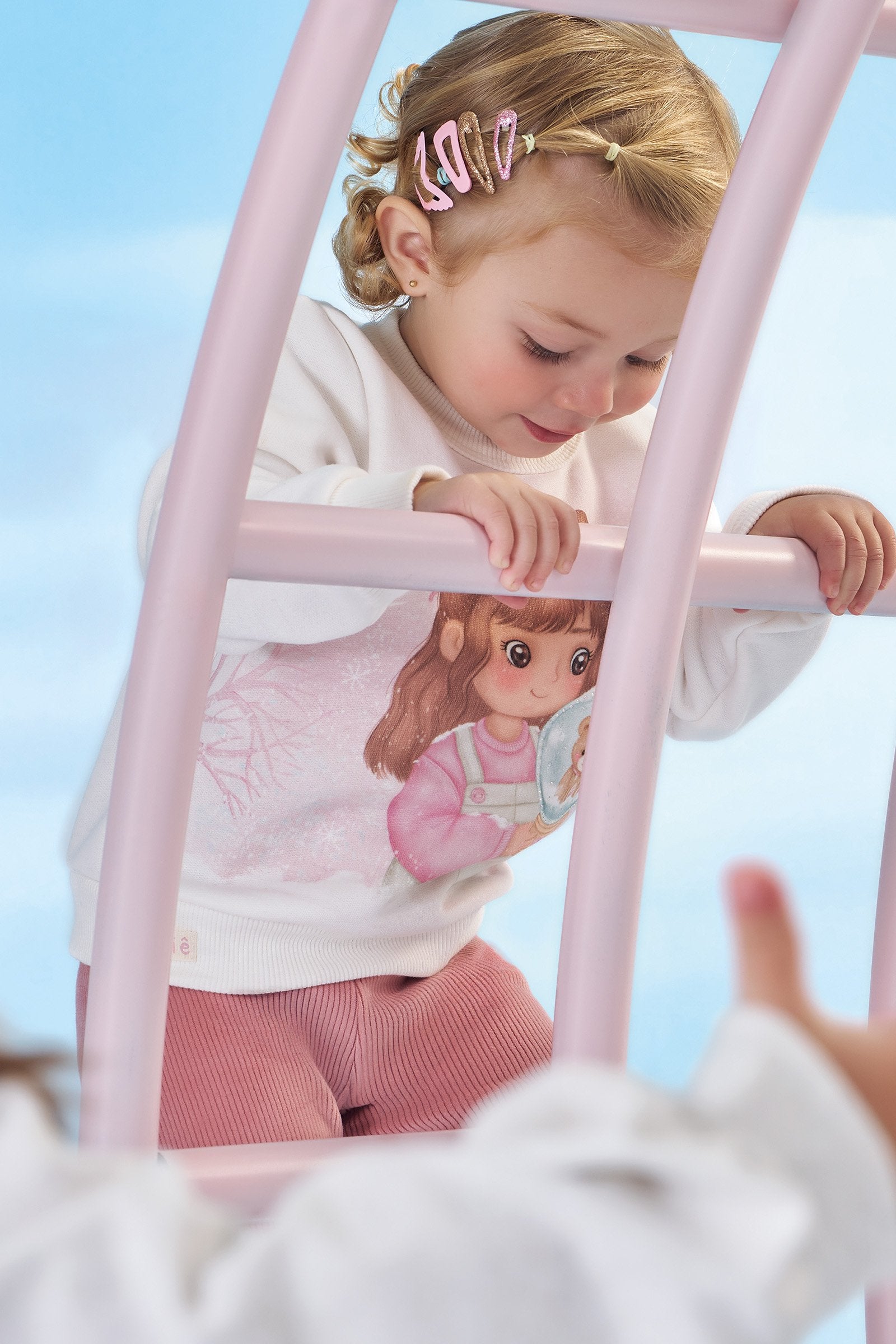 Conjunto de Blusão em Moletom com Pelúcia e Calça Legging em Fleece Cotelê com Elastano 92215 Kukiê Bebê Menina