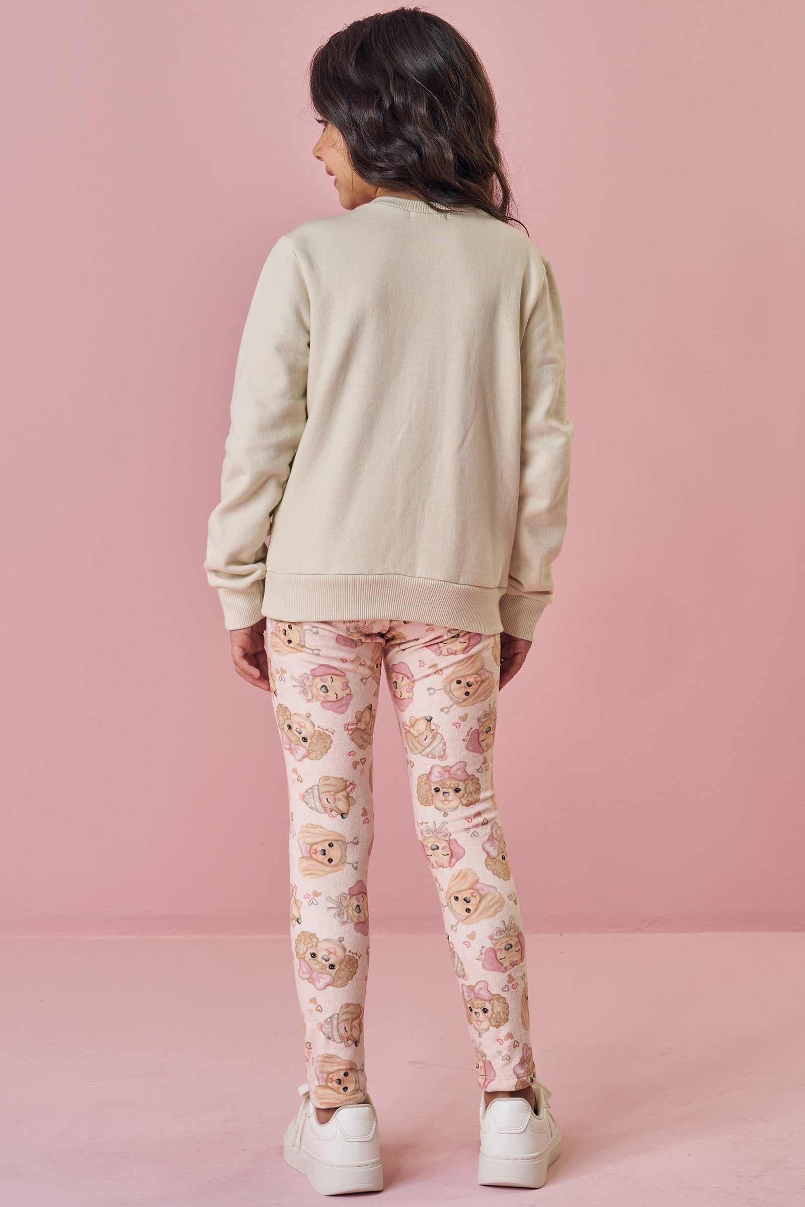 Conjunto de Blusão em Moletom com Pelúcia e Calça Legging em Fleece Luxo 90635 Kukiê Infantil Menina